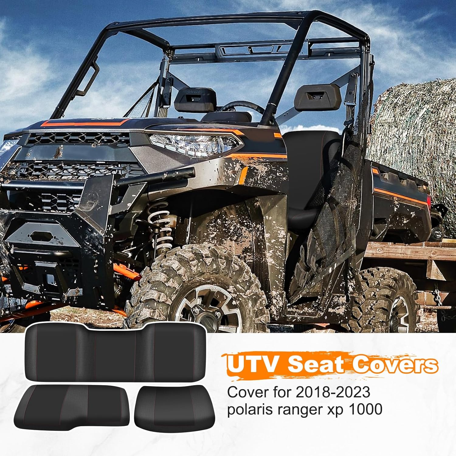 CEMOFE UTV Seat Cover for Polaris Ranger 1000 2020-2025/Polaris Ranger XP 1000 2017-2021, Split Bench Seat Covers Heavy Duty 1680D Waterproof UTV Seat Cover Set(3 PCS) image number 1