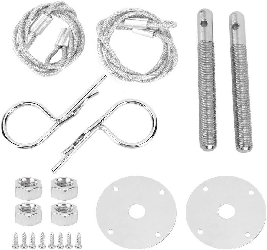 Hood Pin Plate Lock Kit, Stainless Steel Engine Hooding Pins Plates Bonnet Locking Clip Kit Car Modified Accessory Universal Hoods Pin Bumper Quick Release Latch License Tools for Cars Helves image number 5