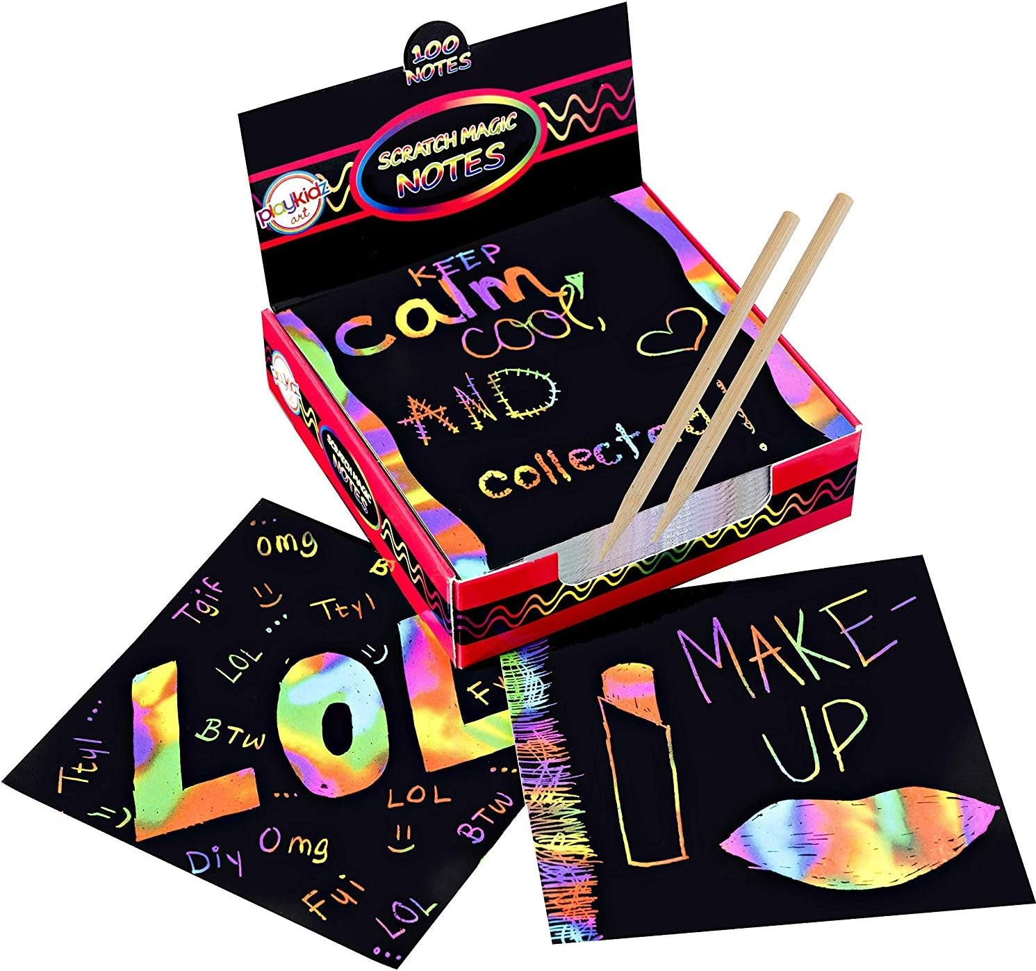 Scratch Art Kit &ndash; Magic Scratch off Notes & [2] Stylus Tools for Kids & Adults &ndash; 100 Black Paper Sheets &ndash; Create Colorful Rainbow Cards, Bookmarks, Notes, Pictures & Other Art without Ink image number 3