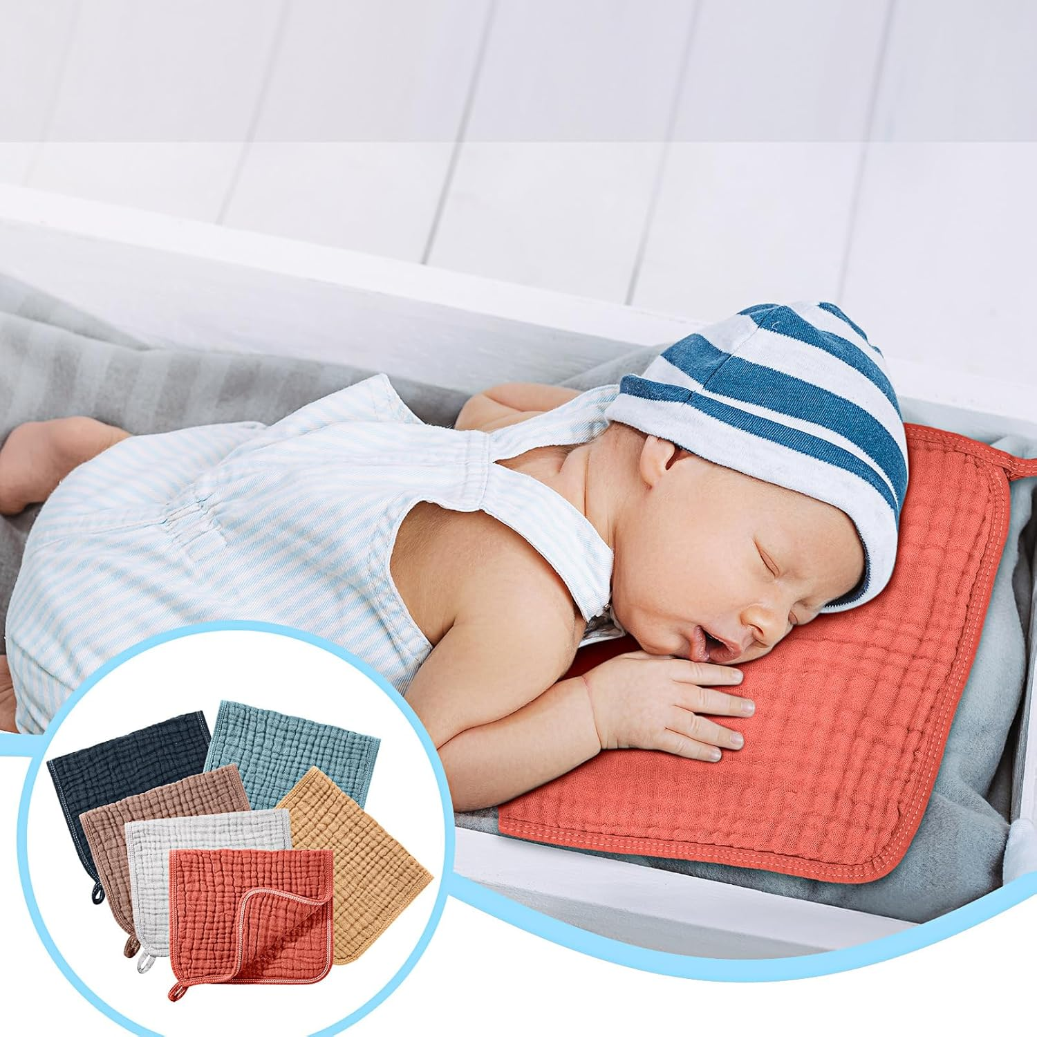 Hicarer 6 Count Muslin Burp Cloths Cotton Baby Burping Rags Large 20 X 10 Inch 6 Layers Spit up Rags Soft Absorbent Multicolor Wash Cloths Diapers for Newborn Baby Girl Boy(Retro Colors Series) image number 1