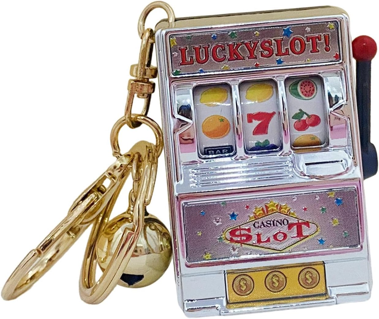 Mini Slot Machine Toy Keychain Mini Arcade Game Toy, Novelty with Bell Portable Fruit Machine Slot Pendant Gaming Gifts for Women Boys, Argent image number 5