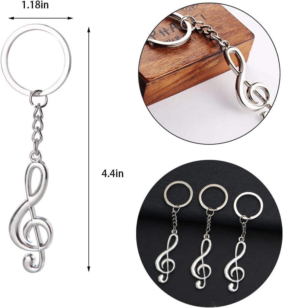 3-Pack Silver Music Note Charm Pendant Keychain Key Ring for Music Lovers image number 3