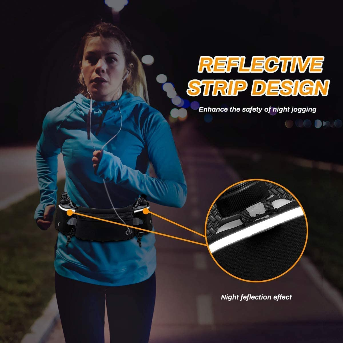 Running Belt with Water Bottle Holder Waist Bag with Extender and for Jogging Hiking Cycling Walking Dog Walker Hydration Fanny Pack Sport Pouch for Women and Men, Black image number 6