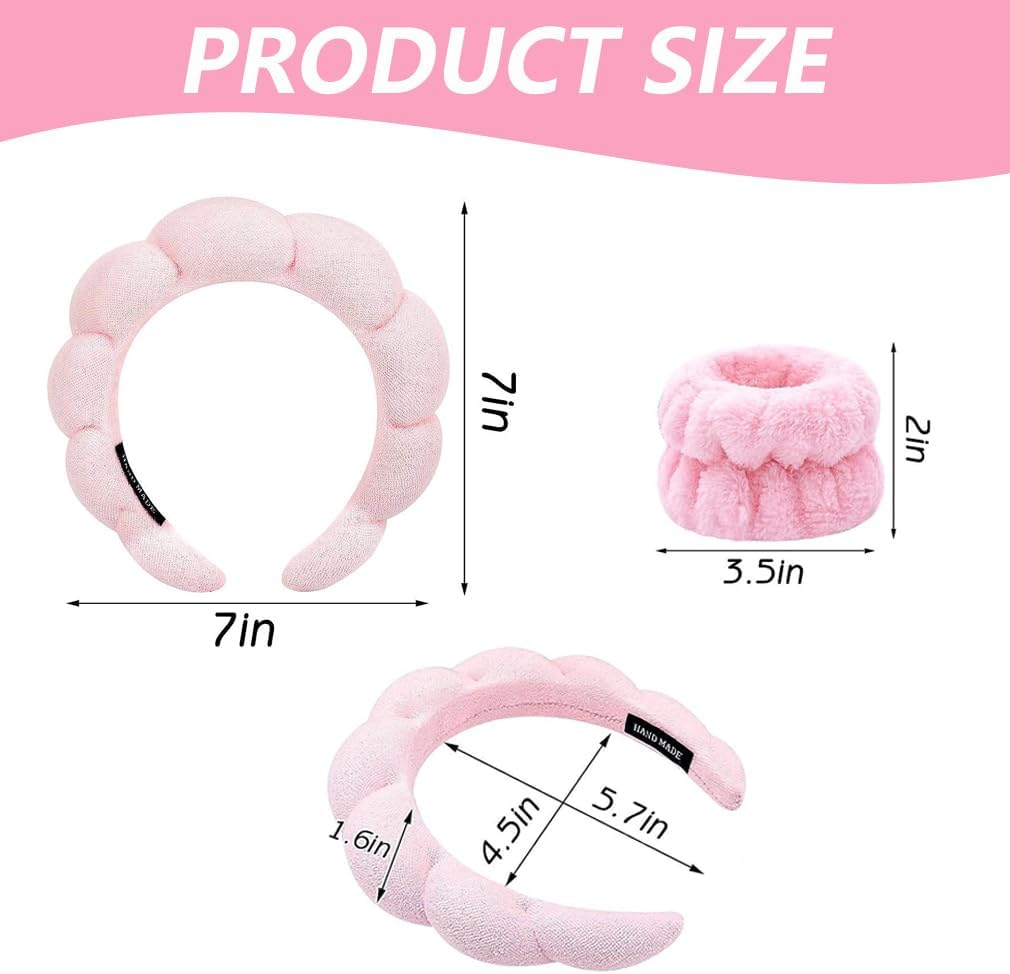 Sponge Headband Wristband Sets for Washing Face Makeup Headband Skincare Headband for Women Girls Spa Headband Terry Cloth Headband Soft Puffy Headband image number 6
