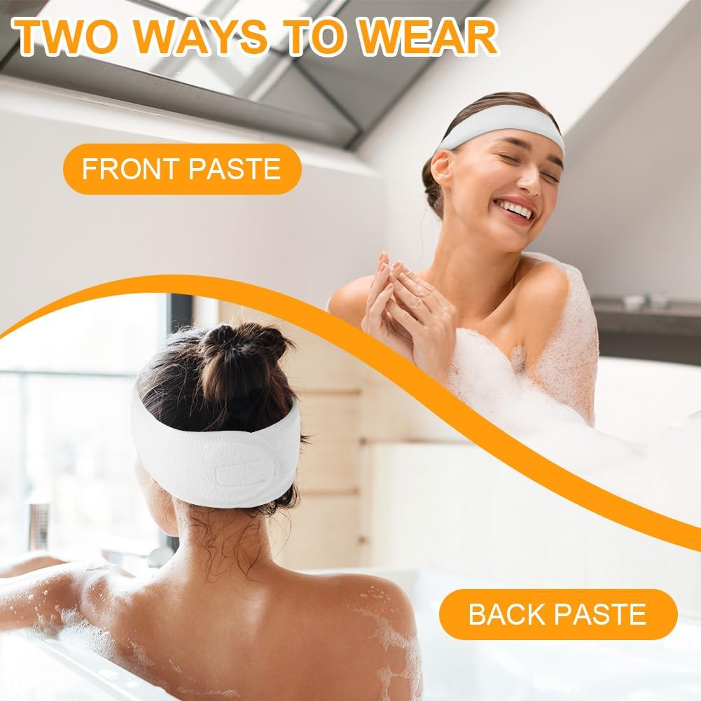 LOPHE 6 Pack Spa Headband, Facial Makeup Hair Wrap with Adjustable Magic Sticker, Women Skincare Headband, Washband for Shower, Headband for Washing Face Shower Sports (White) image number 6