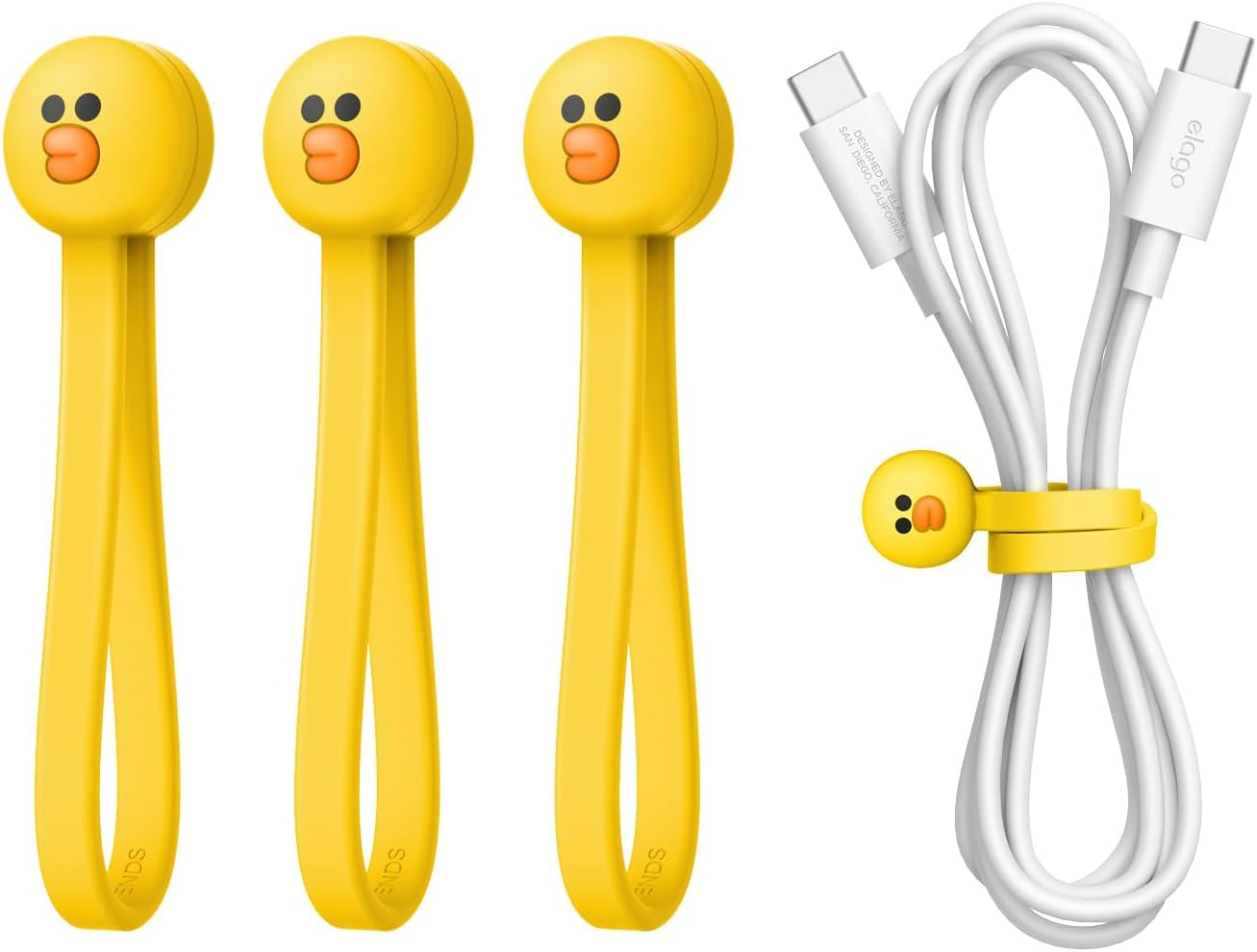 Elago | LINE Friends Magnetic Cable Ties, Premium Silicone Cord Organizer, Reusable Magnetic Cable Organizer [Official Merchandise] (Sally)