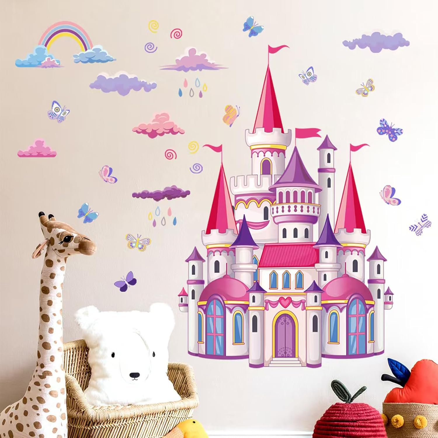 Castle Wall Stickers Room Decor, Rainbow Cloud Fairy Tale Princess Castle Wall Stickers Removable Wall Murals Peel and Stick Kids Toddler Wall Art Wallpaper Living Room Nursery Playroom image number 6