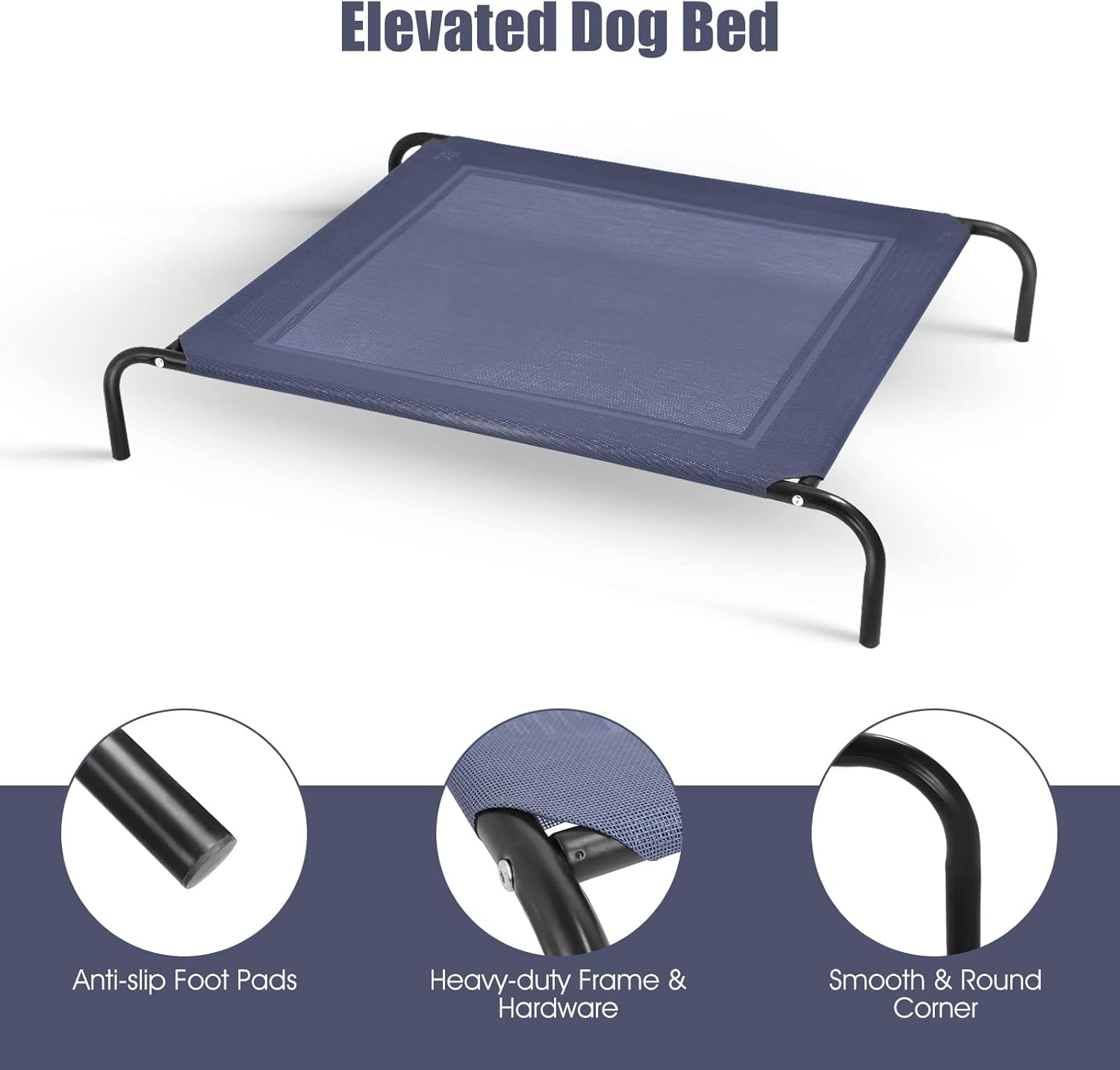 Costway Elevated Pet Bed for Large Dogs Cot Indoor Outdoor Camping Steel Frame Mat image number 3