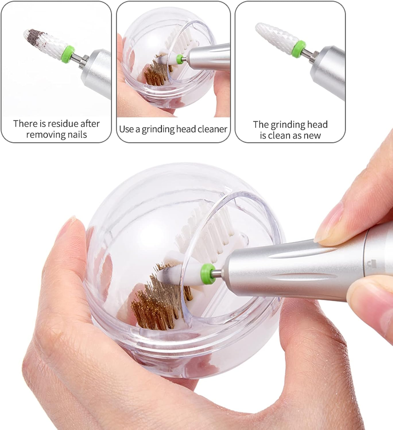 LXIANGN Nail Drill Bits Cleaning Brush Case Cleaner Tool with Clear Cover,Nylon Wire & Steel Wire for Cleaning Carbide/Ceramic Nail Drill Bits,Anti-Splash Design, Removable, Washable image number 6
