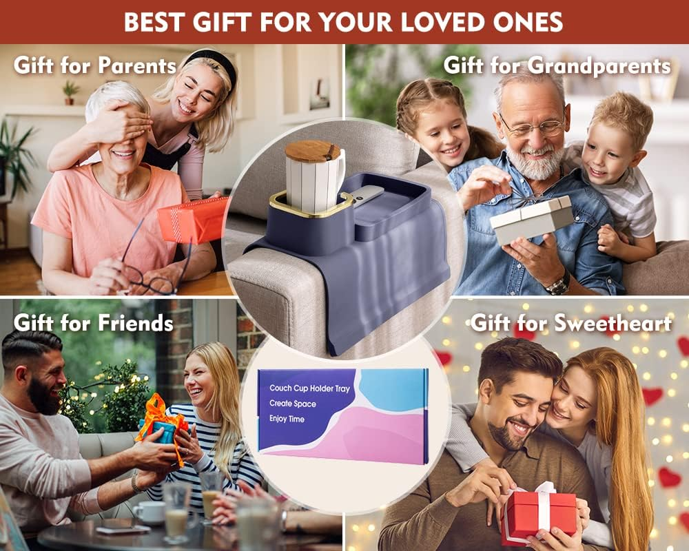 Couch Cup Holder Tray, Elimiko Silicone Anti-Spill and Anti-Slip Couch Drink Holder, Strong and Weighted Phone/Remote/Snacks Sofa Cup Holder, Gifts for Mom, Dad, Husband, Grandma (Purplish Blue) image number 3