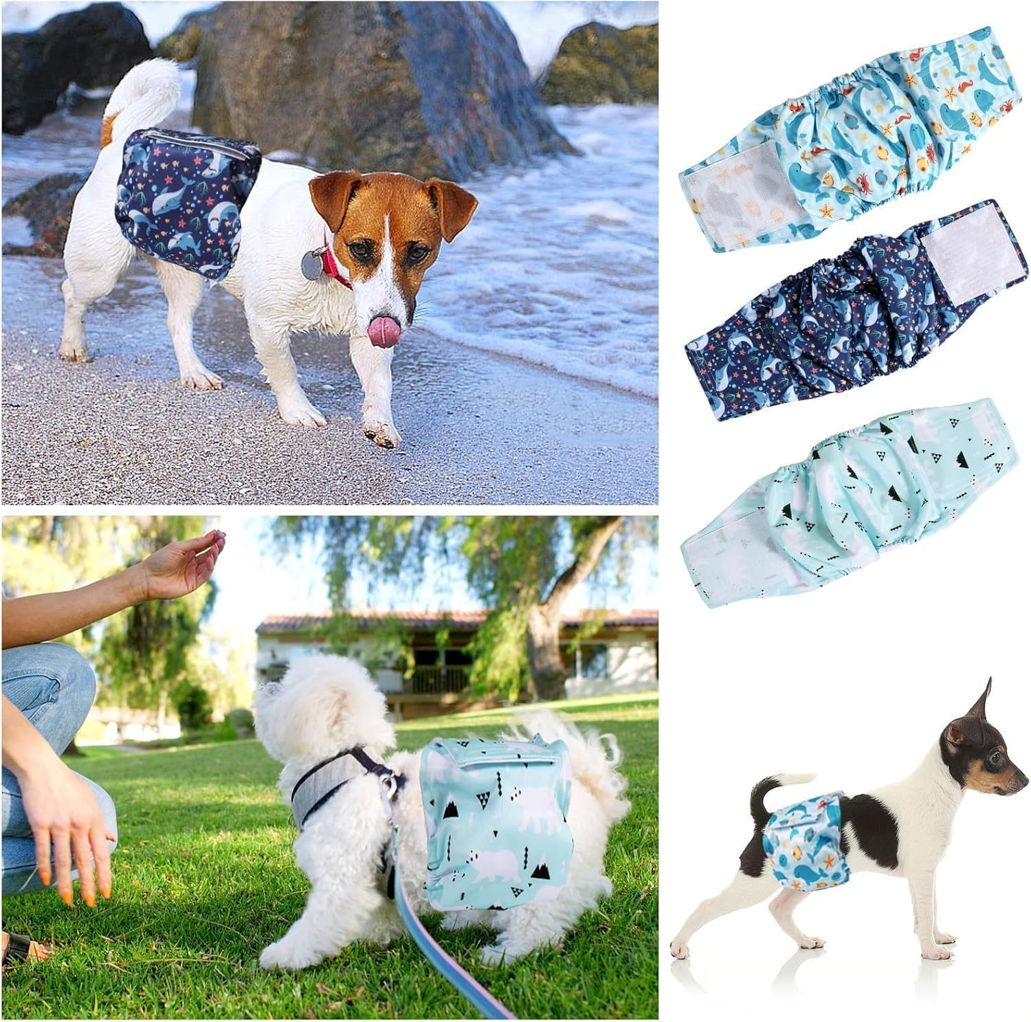 3 Packs Dog Nappies-Super Absorbent Washable/Reusable Diapers for Dogs (Female Male), Belly Bands for Dog Hygiene, Season & Sanitary Pants for Small Medium Large Dogs (XL) image number 2