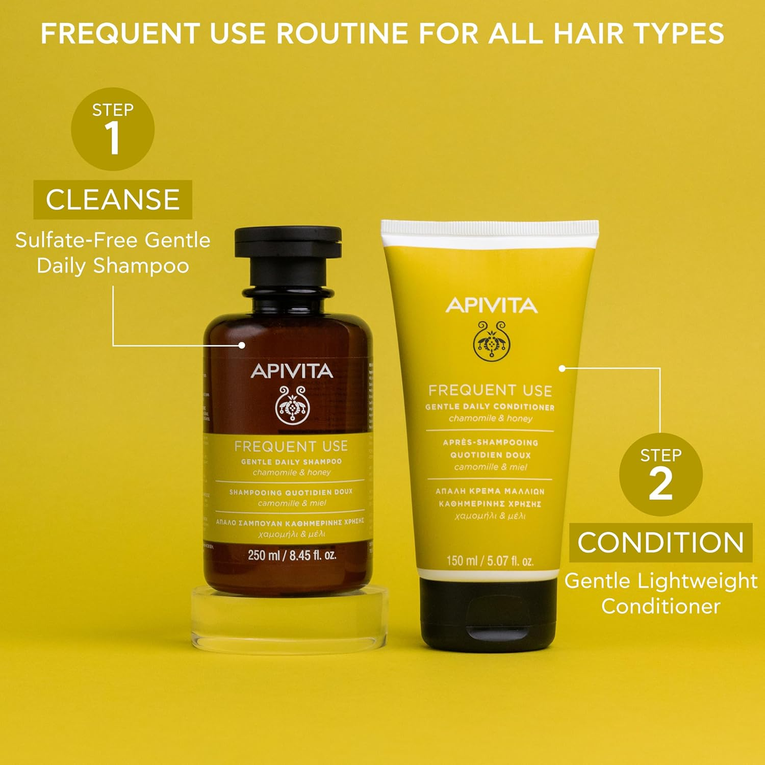 Apivita, Gentle Daily Shampoo with Chamomile & Honey 250Ml image number 4