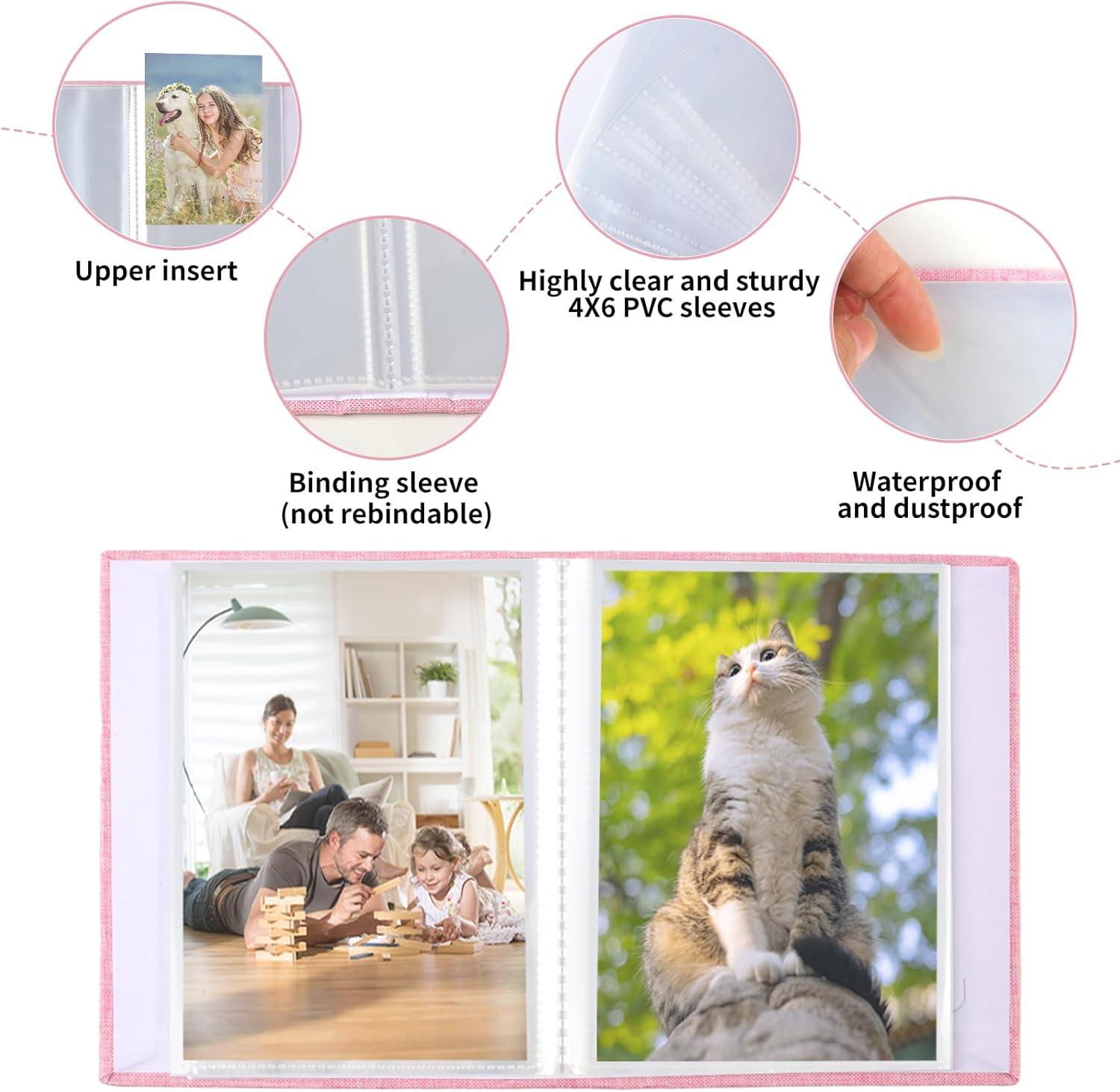 Vivinin 2 Pack Photo Album 4X6, Linen Cover Photo Book, Small Photo Album Book for 36 Pockets Hold 72 Pictures, Picture Book for Photos Family Anniversaries Baby Vacations（Pink） image number 2