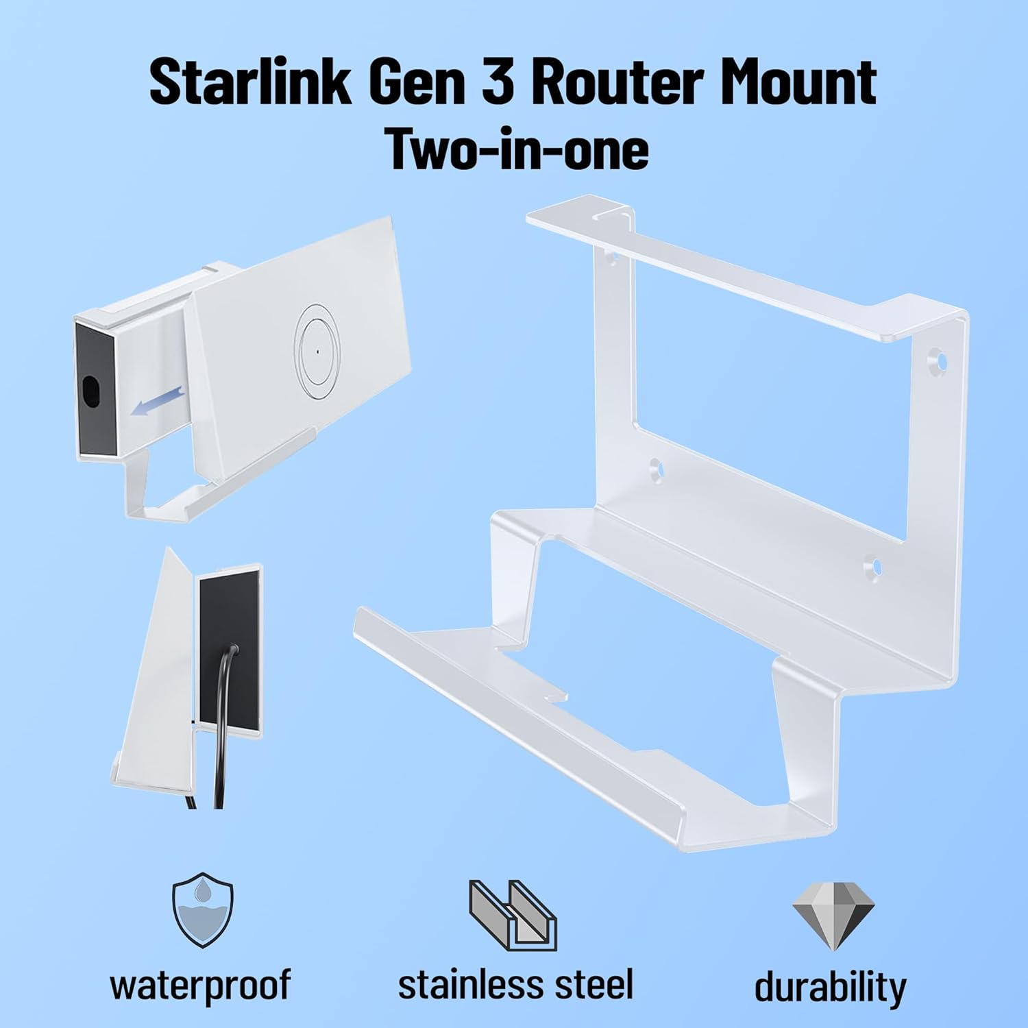 Starlink Gen 3 Mount,Starlink Gen 3 Router Wall Mount,Starlink Internet Kit Satellite, Stainless Steel Starlink Mount for Starlink Router,Starlink Accessories for Home,Office,Rv,Boat