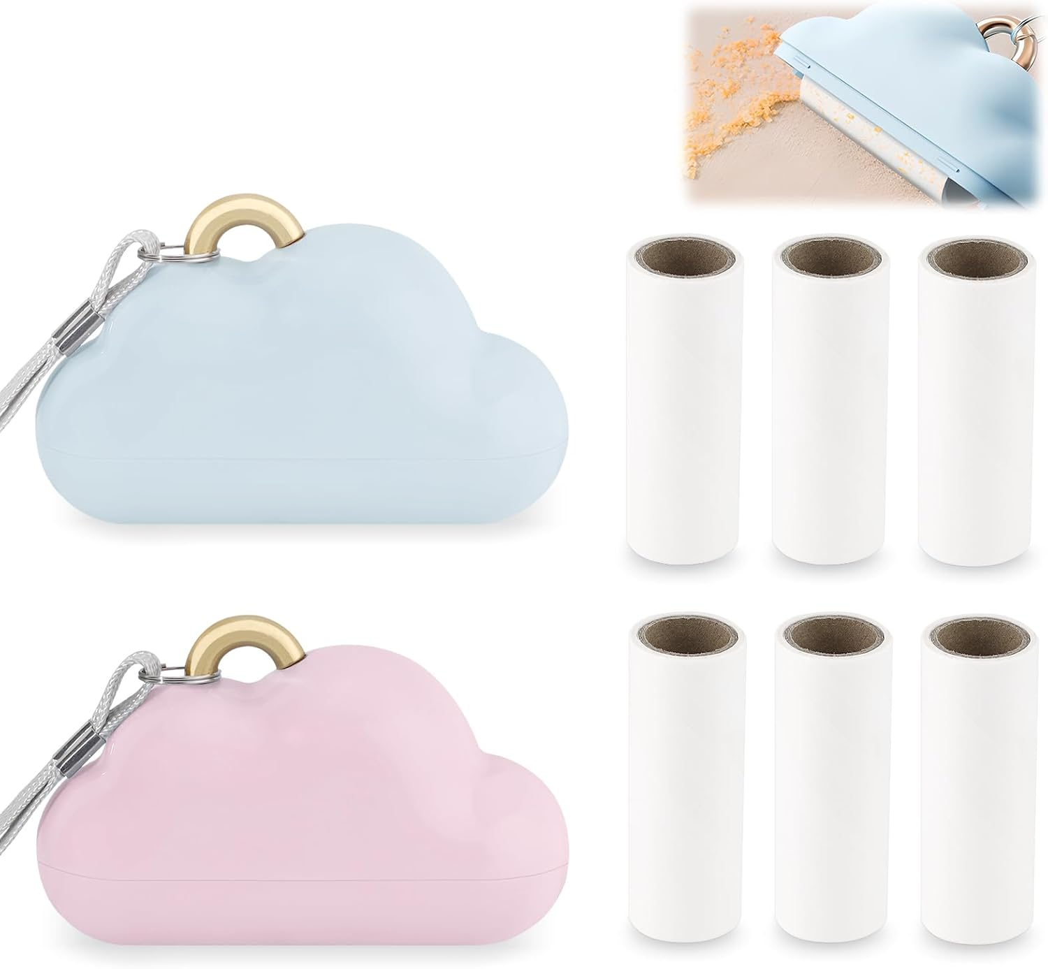 2 Pack Travel Portable Lint Roller with Hand Strap, Reusable Mini Lint Rollers with 6 Refill, Lint Remover for Clothes Bag (Blue+Pink) image number 6