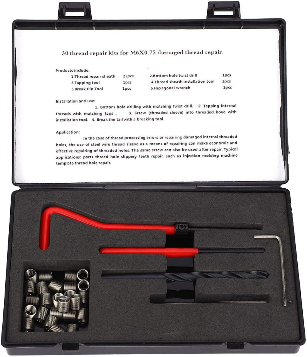 30Pcs Thread Repair Kit M6X0.75 Helicoil Kit Thread Insert Repair Tool Six-Piece Suit for Female Thread Repairing image number 1