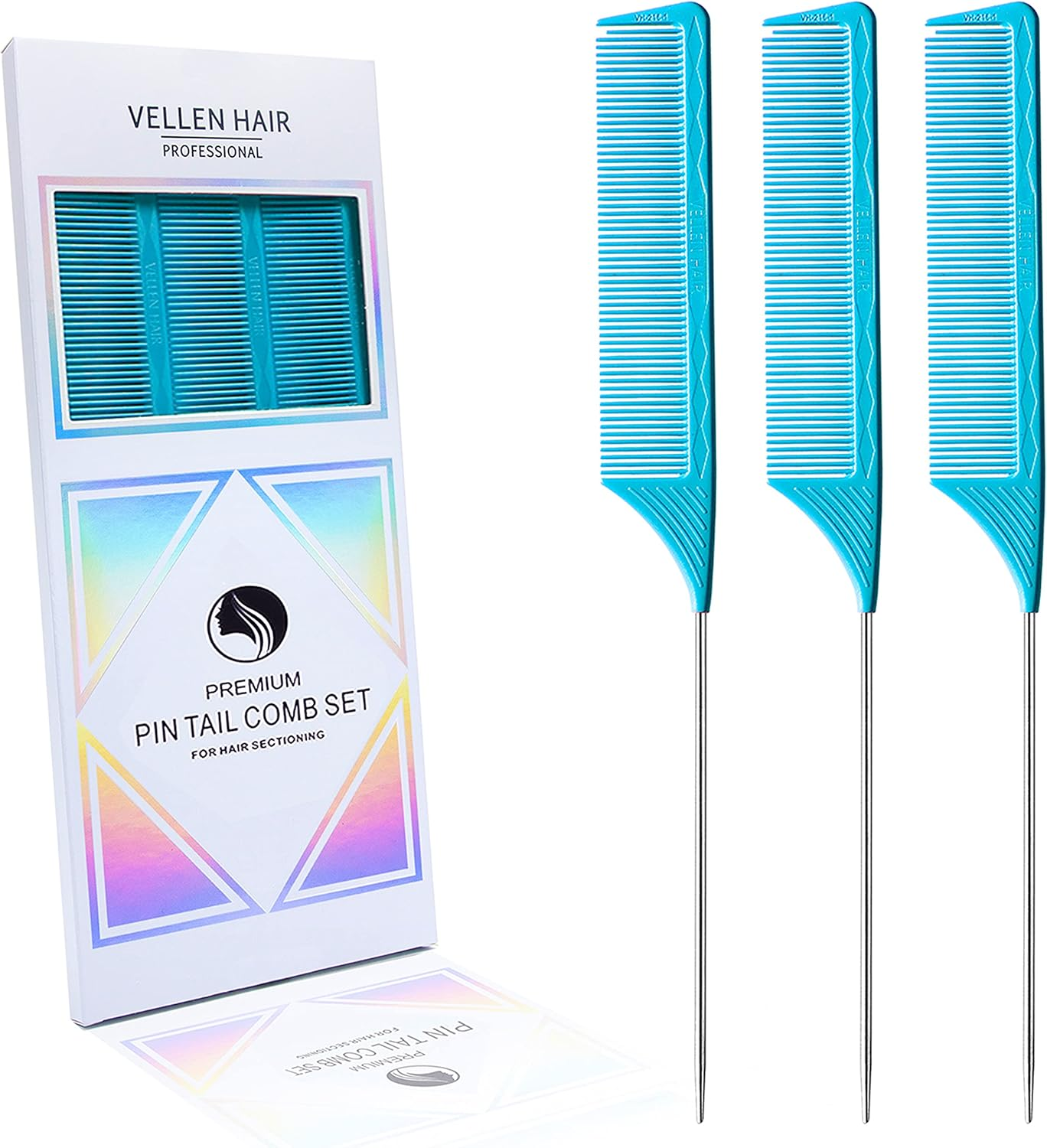 Vellen Hair Professional 9 Inch Rat Tail Combs for Hair Stylists, PEI Material 430&deg;F Heat Resistant and Antistatic, Styling and Highlighting,3 Pack (Mint)