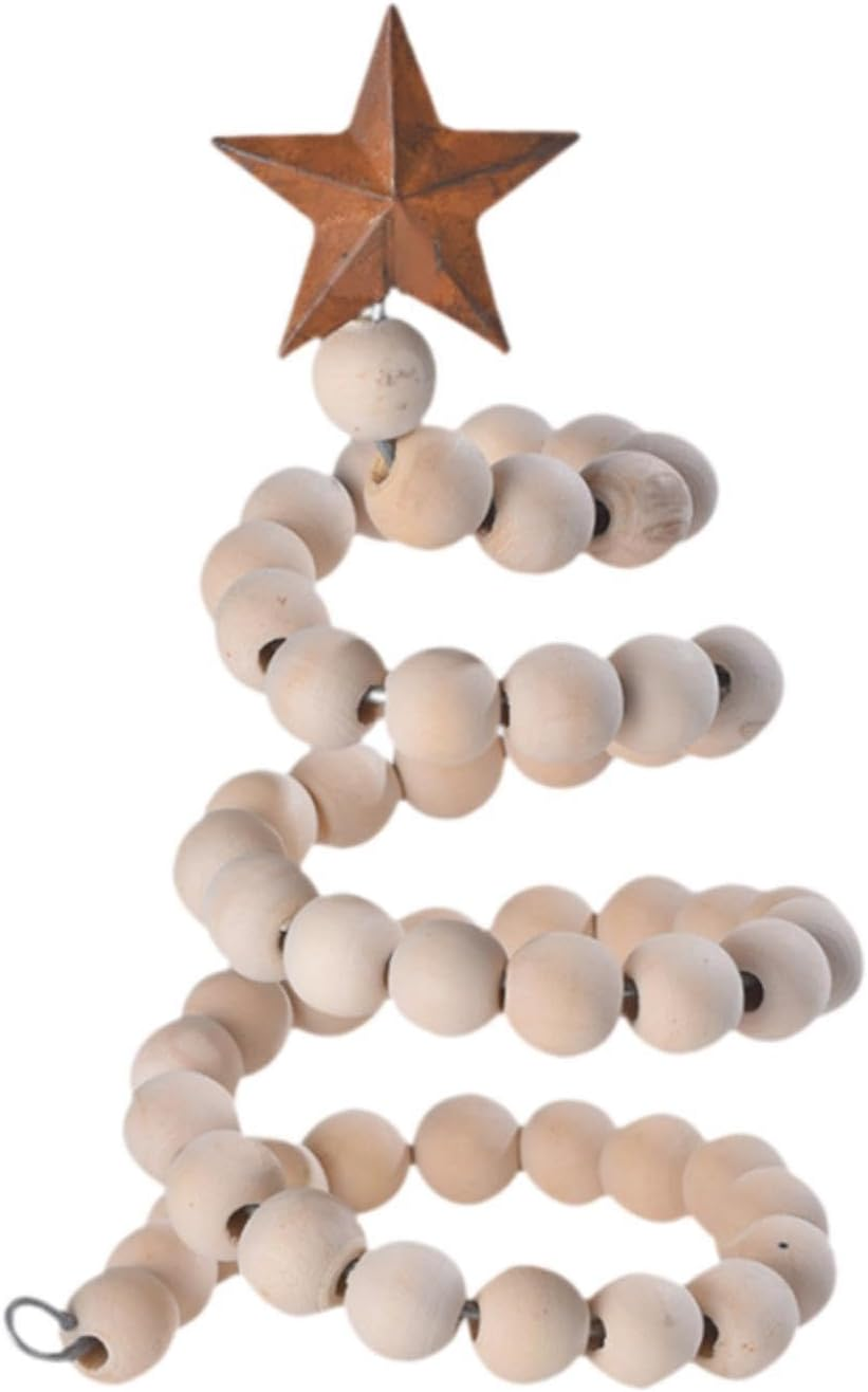 Generic Mini Desk Christmas Tree,Xmas Tree Wooden Bead Decorative Xmas Tree with Star Topper for Valentines Day Home Decor, Wood - White image number 4