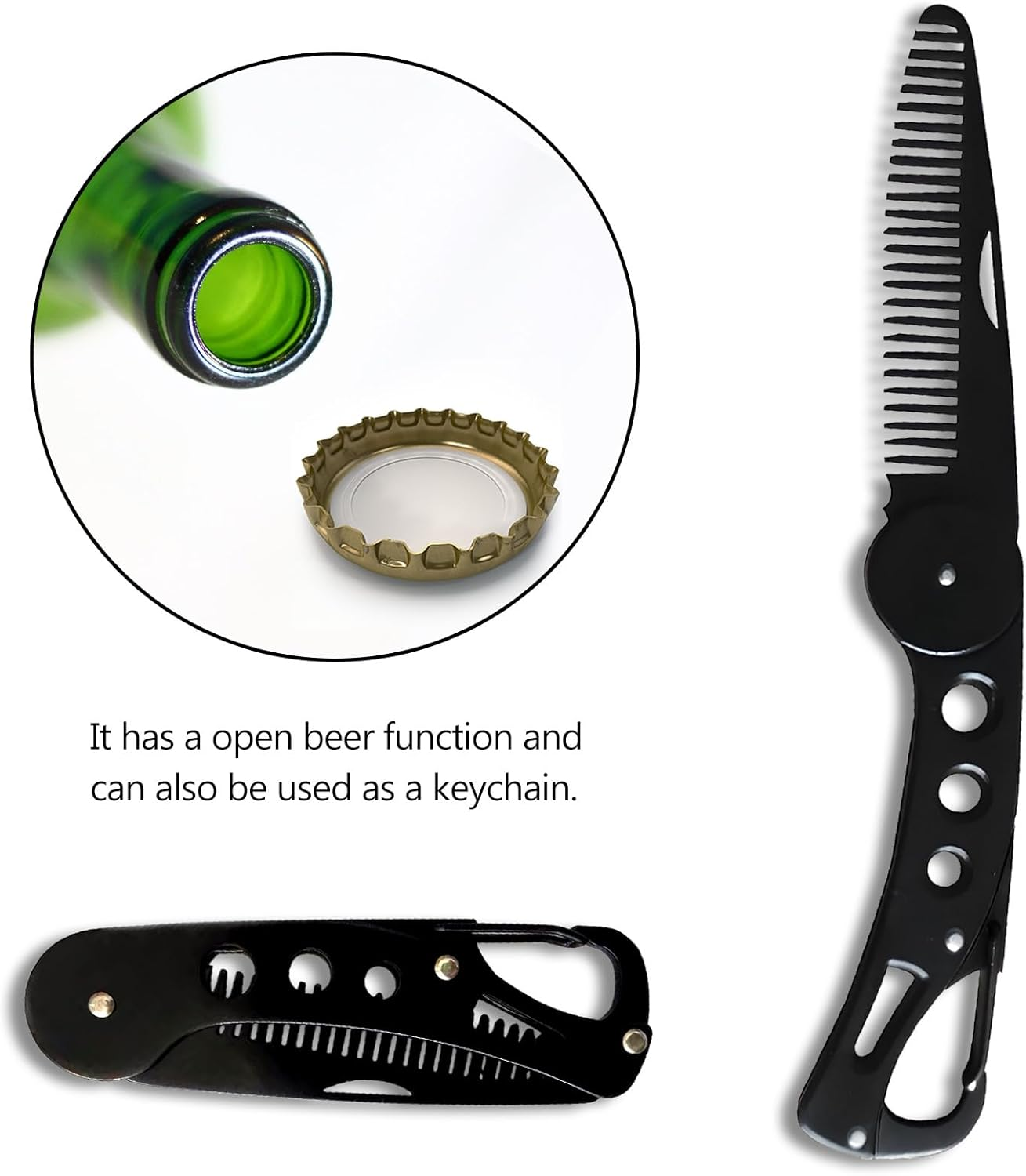 Kootinn Stainless Steel Folding Beard Comb - Portable Multifunction anti Static Comb with Leather Cover for Men Grooming, Combing Hair, and Mustache Styling image number 6