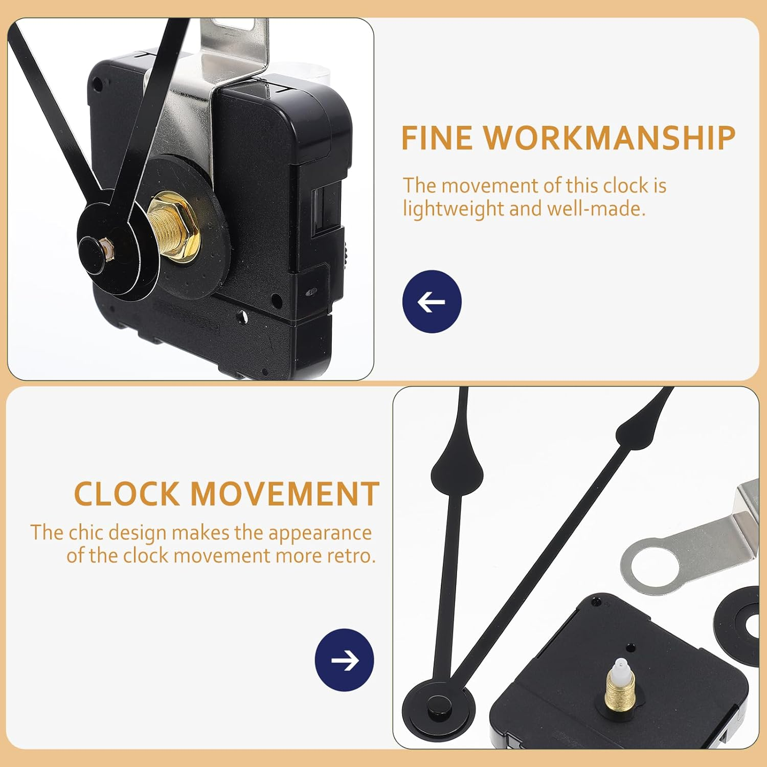 Angoily 1Set Metal Clock Mechanism Kit Complete Replacement Parts Set with Clock Movements and Hands for DIY Clock Repair and Assembly image number 6