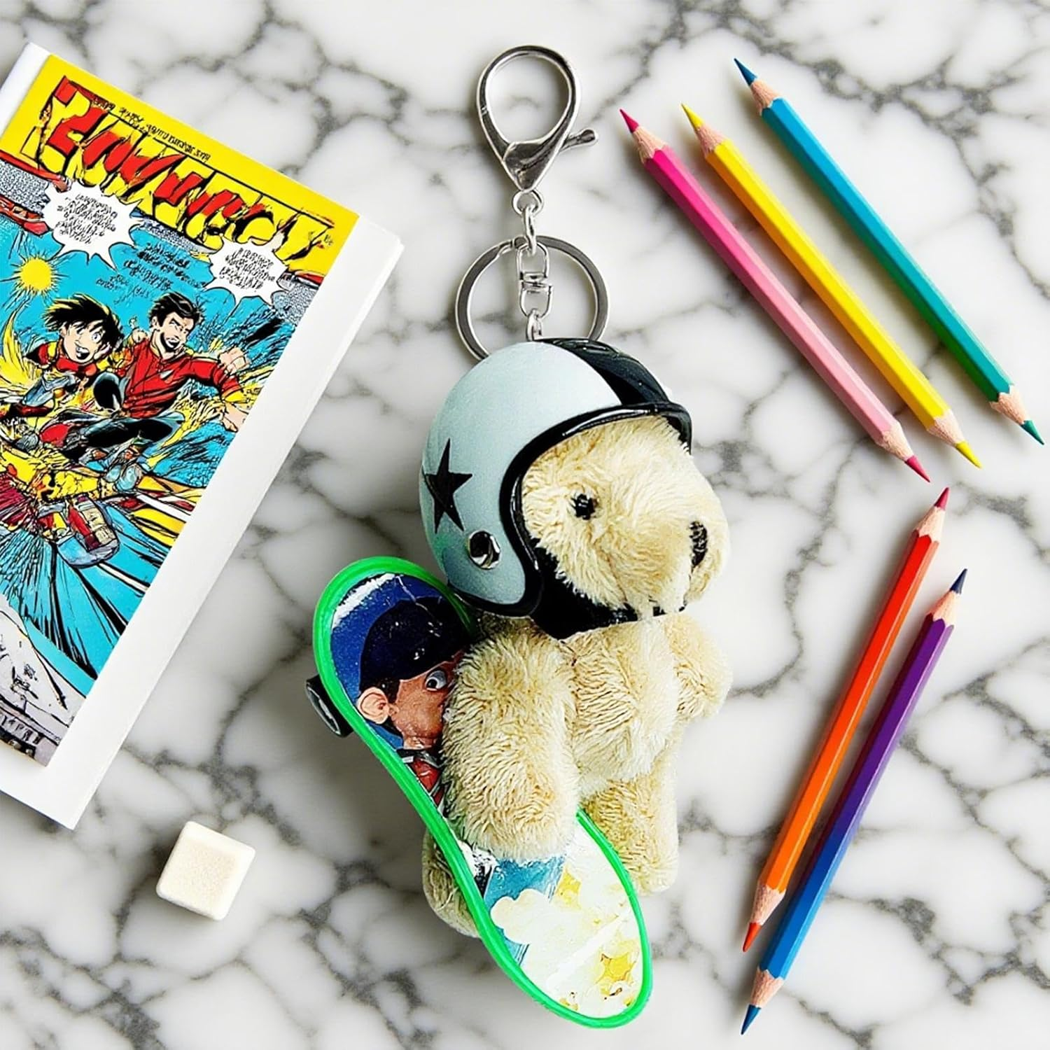 Yorajuy Bear Charm, Helmeted Bear Plush Keychains for Backpacks, Animal Keyring, Key Chain for Schoolbag Travel Wallet Purse Women Backpack