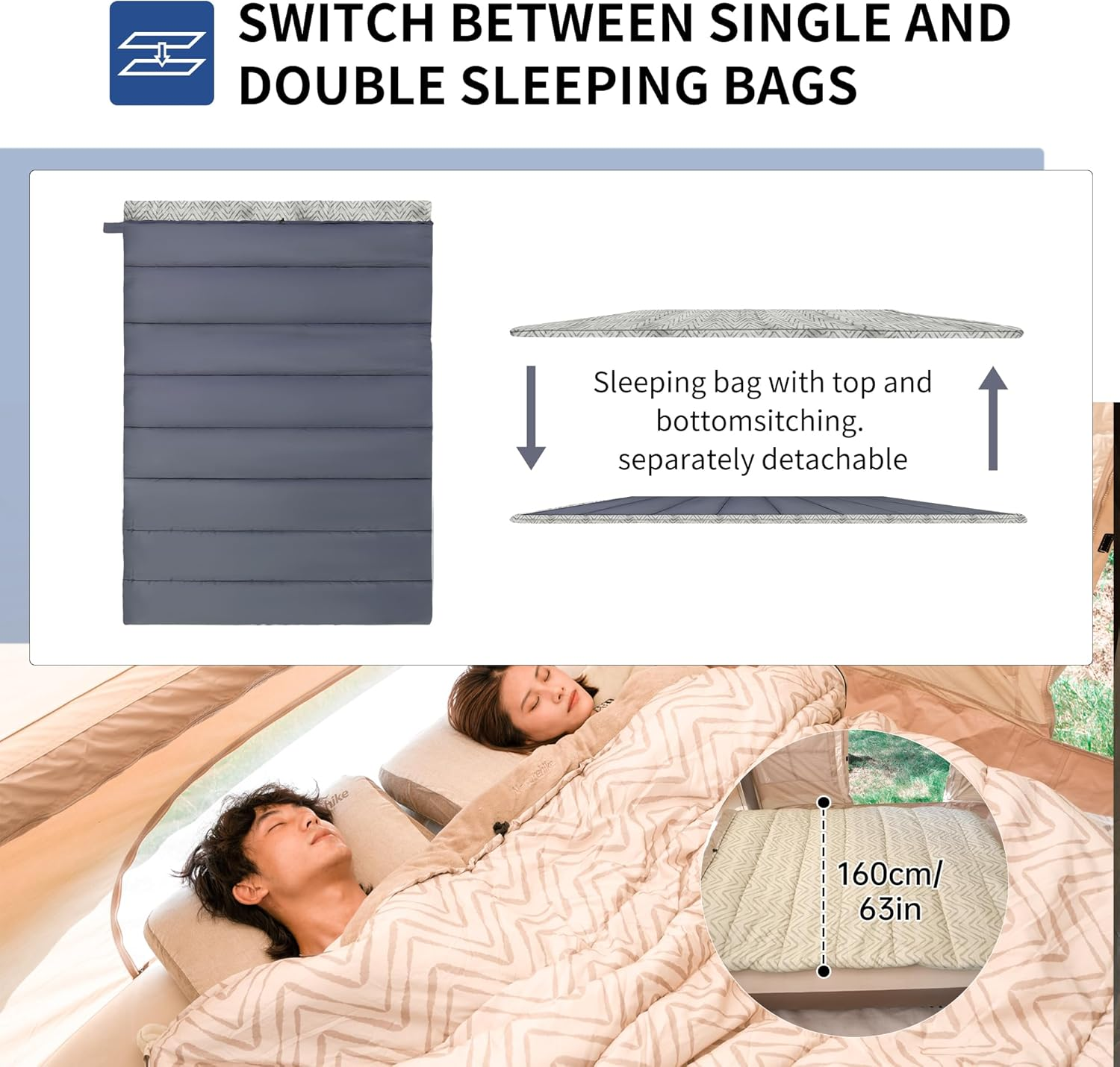 Naturehike Envelope Sleeping Bag, Environmental Friendly Marine Cotton Sleeping Bag, Skin Friendly Anti-Bacterial, Splicable Widen for Camping Outdoor