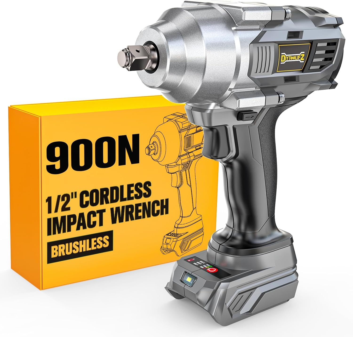 Cordless Impact Wrench for Dewalt 20V Battery,1/2 Inch Impact Wrench 900Ft-Lbs(1200N.M) High Torque Brushless Electric Impact Gun, Power Impact Driver with 4-Mode Speed, LED Work Light(No Battery)