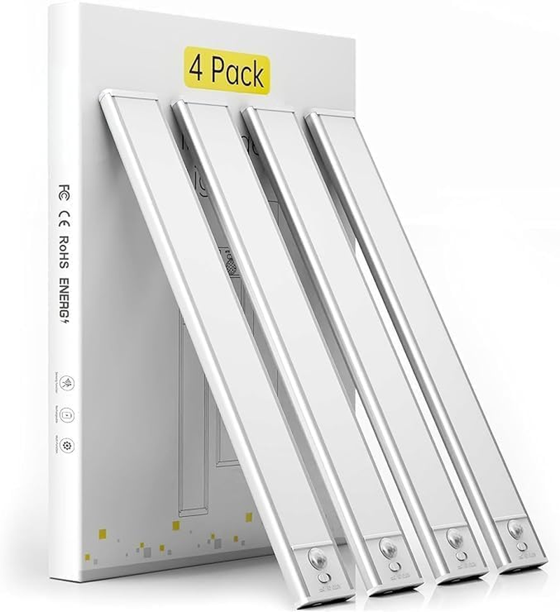 Under Cabinet Lighting, 4 Pack Rechargeable LED Motion Sensor Light 1100Mah, Wireless Battery Operated under Counter Lights for Kitchen, Magnetic Dimmable Closet Lights Stairs image number 4