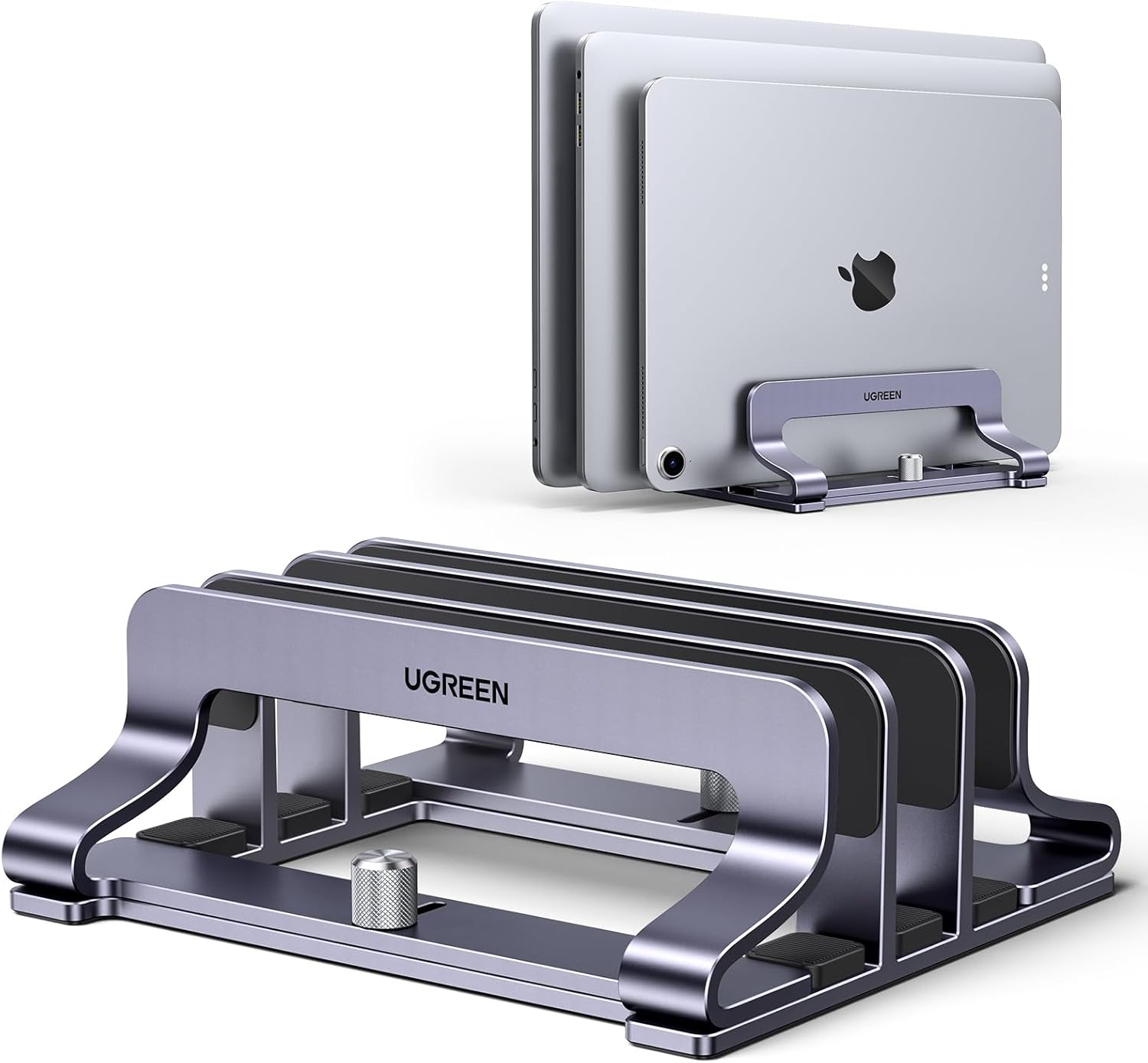 UGREEN Vertical Laptop Stand for Desk, 3 Slots Adjustable Holder, Space-Saving Dock, Compatible with Macbook, Notebook, Ipad image number 1