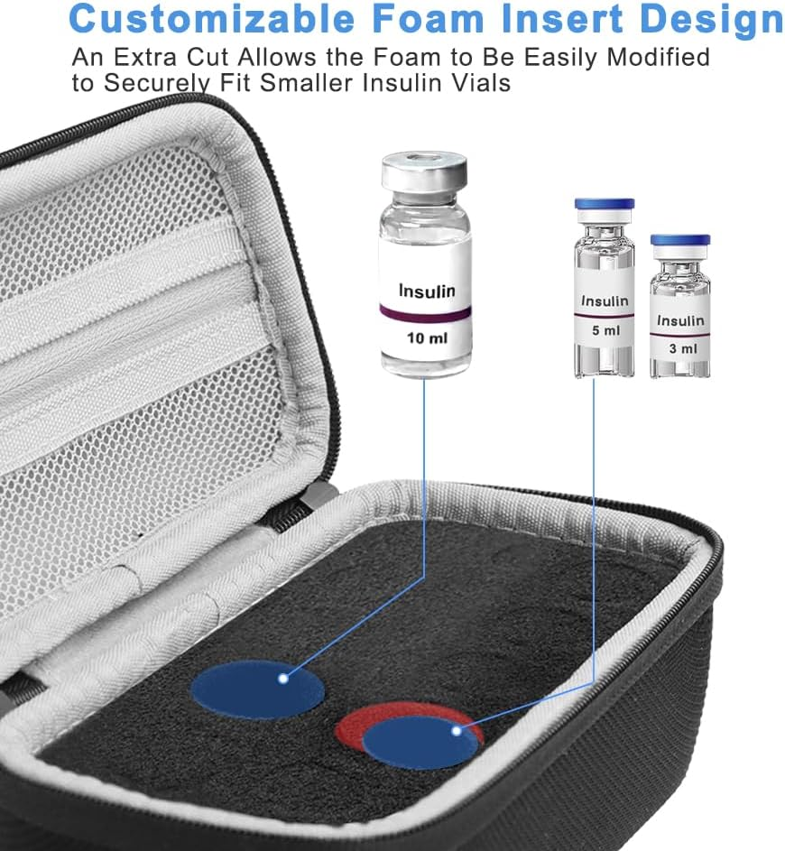 Krypthos Insulin Bottle Protective Case with 10 Compartments, Diabetic Organizer Bag, Standard Ml U-100 Bottles, Transport, Refrigerator Holder, Ice Free image number 5