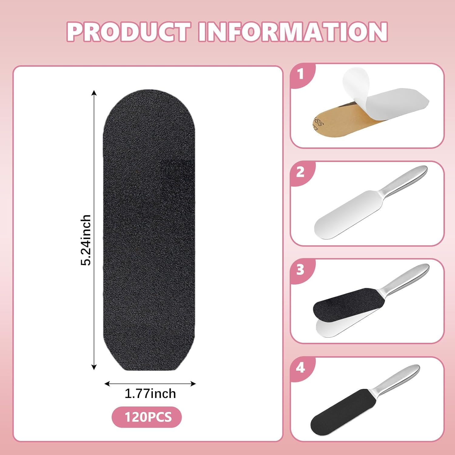 Flutesan 120 Pcs Stainless Steel Foot File Replacement Pads 180 Grit Pedicure Refill Pads Coarse Fine Pedicure File Refills Foot Rasp with Removable Glue for Callus Dead Skin, Black image number 5