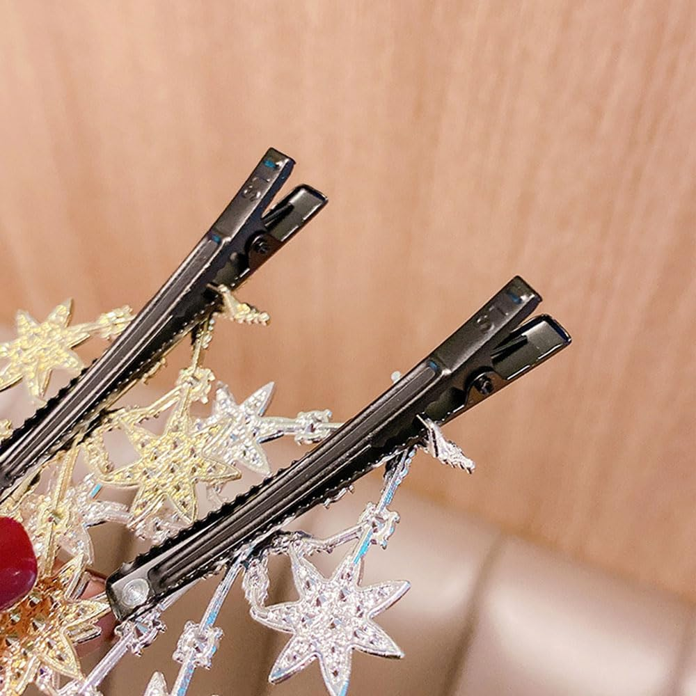 Bride Hair Accessories Wedding Star Hair Clips with Rhinestones Star Hairclips Crystal Hair Clips for Women Girls Hair Styling Accessories Rhinestone Star Hair Pins Headpieces 2Pcs image number 6