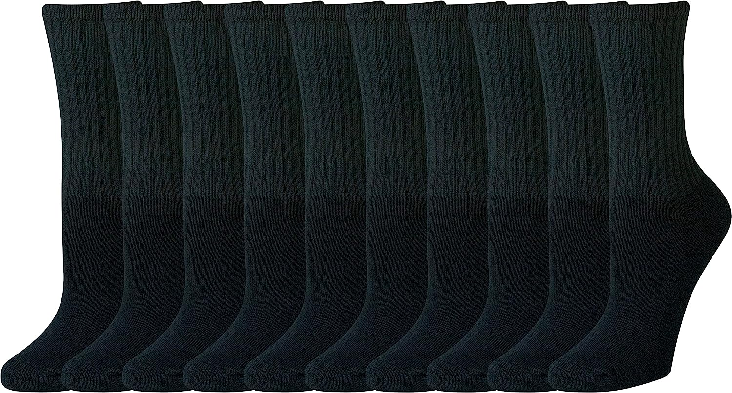 Amazon Essentials Women'S Cotton Lightly Cushioned Crew Socks, 10 Pairs