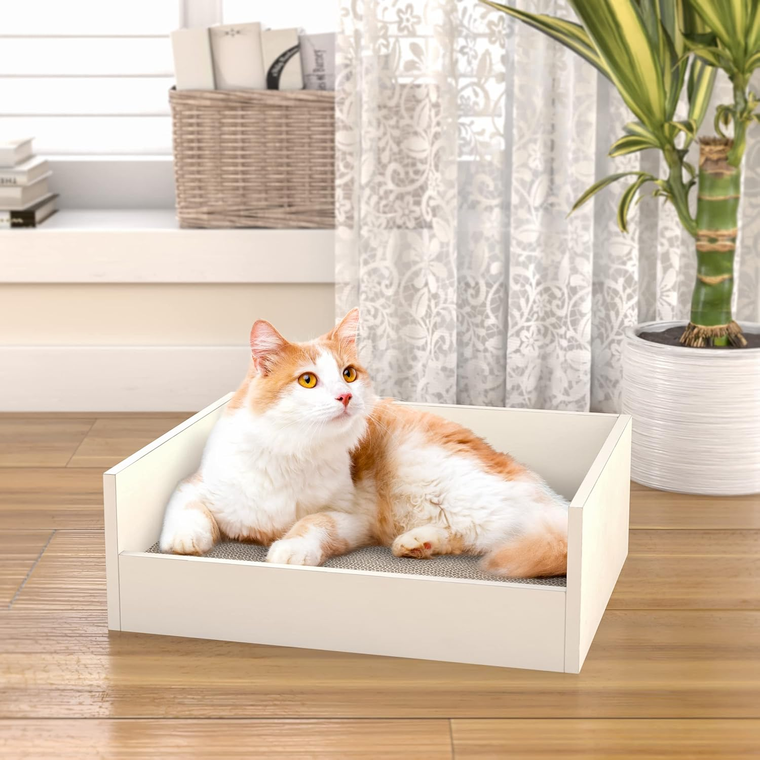 Way Basics Cat Bed Deluxe Lounge Scratcher, White image number 2