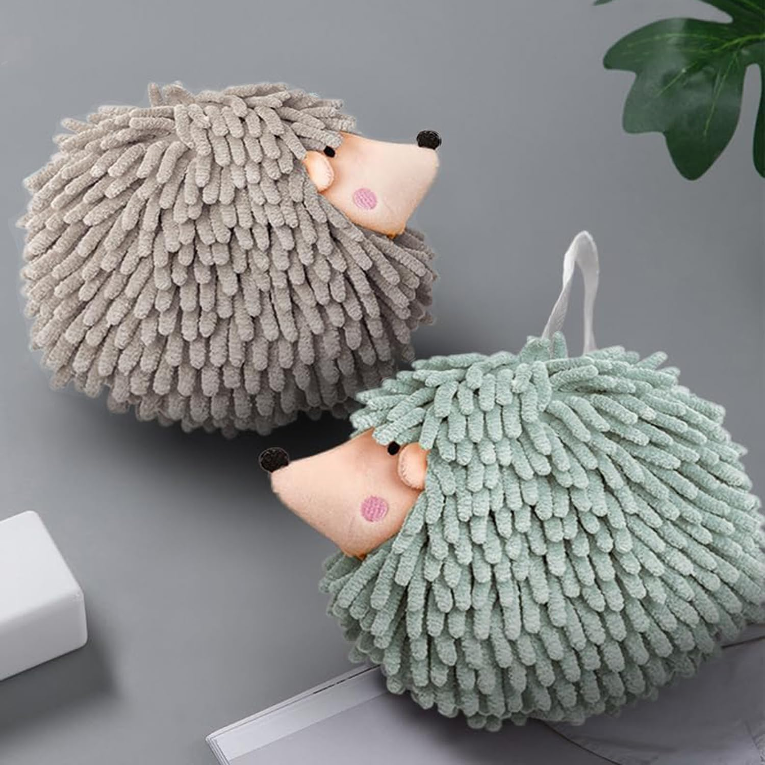 2 Pack Hand Drying Puff Towel Balls, Creative Decorative Bath Towel Set for Bathroom Kitchen Hedgehog Decorative Towels for Bathroom, Dry Your Hands Instantly and Conveniently (Pink and Gray) image number 1