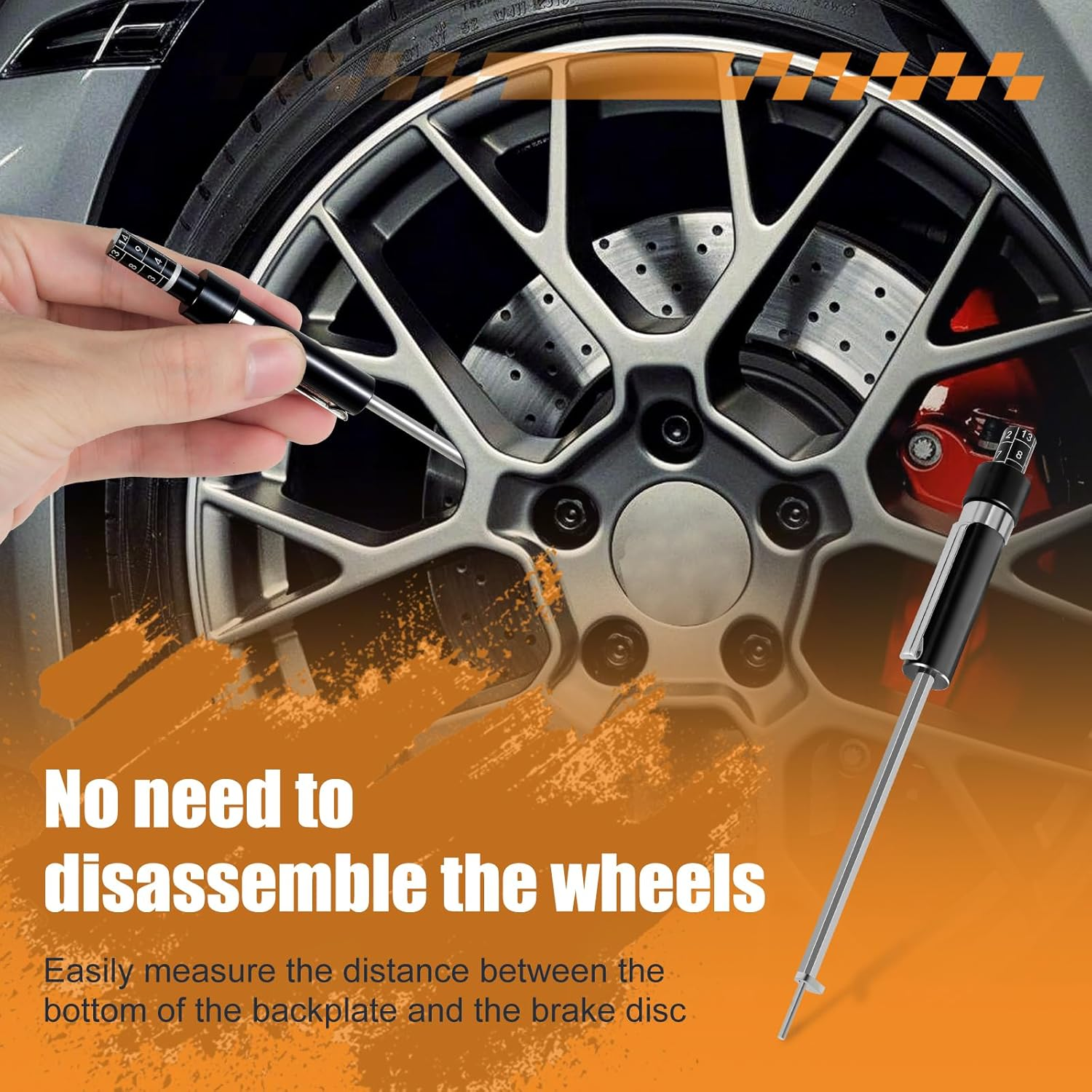 Car Brake Pad Thickness Gauge, Brake Pad Measuring Tool, Brake Pad Tester Pen, Brake Pad Tester Pen with Scale Brake Pad Gauge Auto Brake Measuring Tool for Internal External Brake Pad