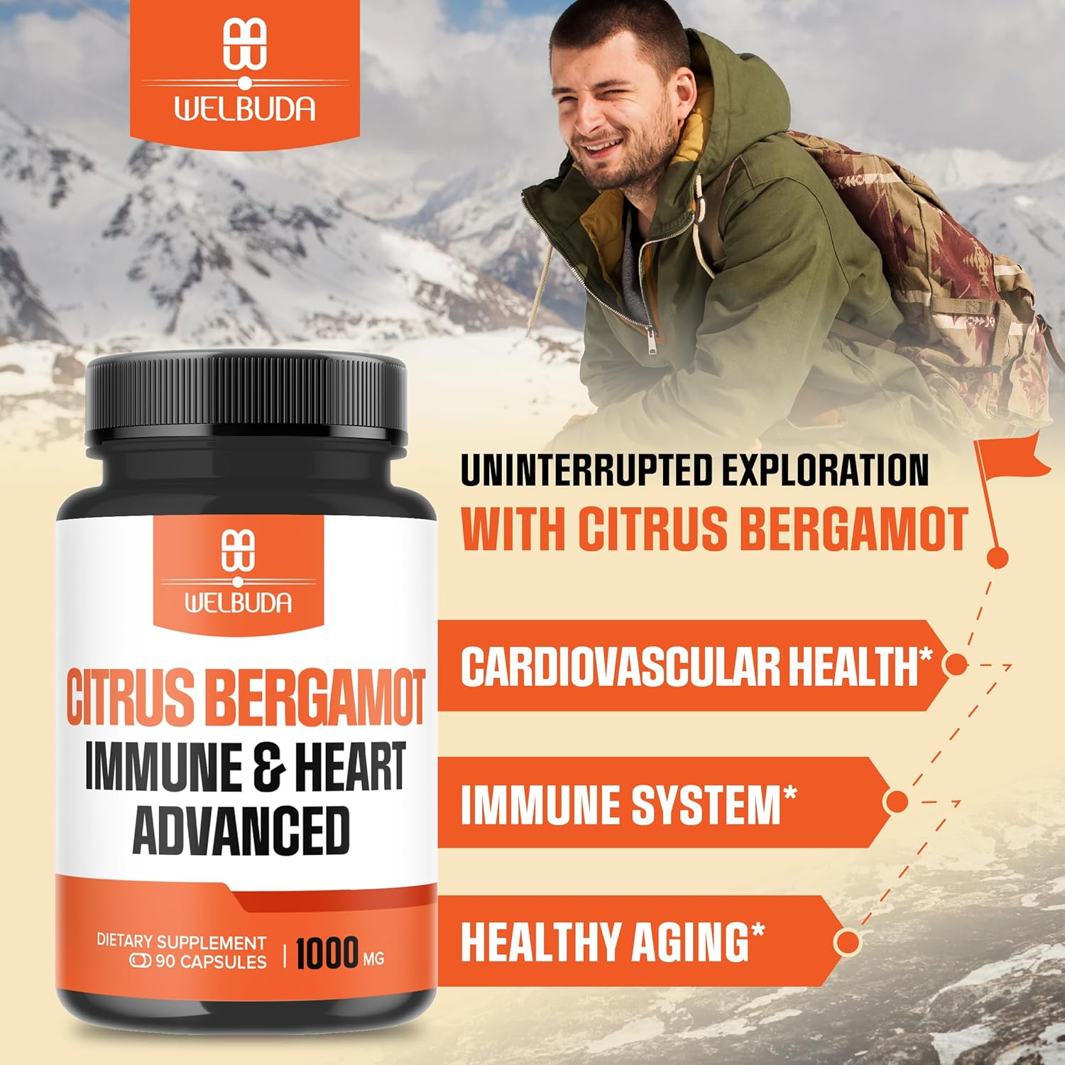 Citrus Bergamot Capsules with Advanced Immune Blend Elderberry, Echinacea, Garlic Bulb, Olive Leaf, Astragalus & Heart Blend Black Chokeberry, Olive Leaf, Hawthorn, Garlic and Hibiscus - 90 Pills image number 2