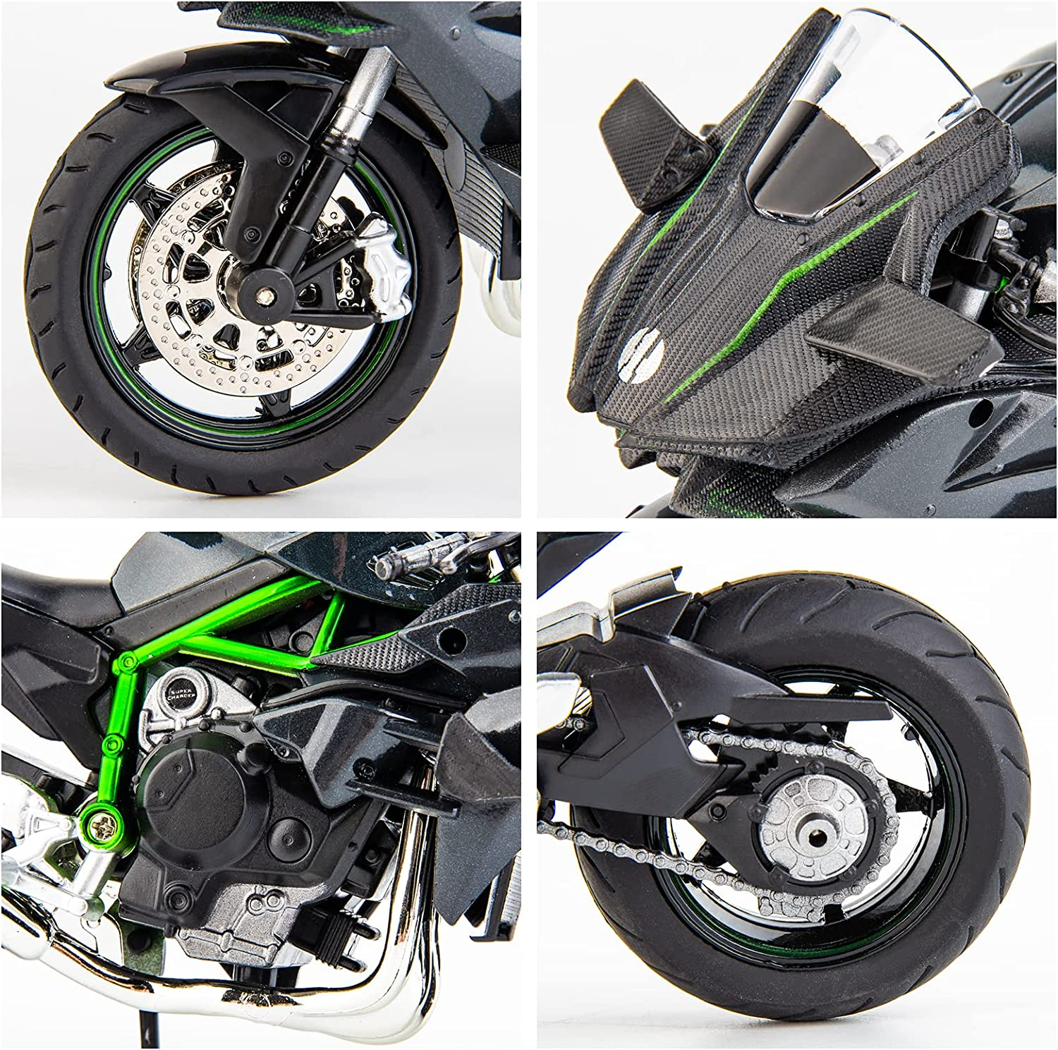 BDTCTK Compatible for 1:12 Kawasaki Ninja H2R Motorcycle Model, Diecast Model Motorcycle, Suspension and Free Roller, Toy Car, Motorcycle Collection, Gift Black image number 2