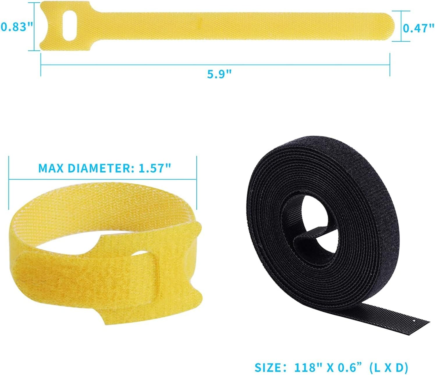 Reusable Cable Ties, Aufondof 60 Pack 6 Color 7.9 Inch Fastening Cable Straps Adjustable Multi-Purpose Hook and Loop Cord Ties, Cable Management Wire Organizer for PC Computer Electronics image number 6