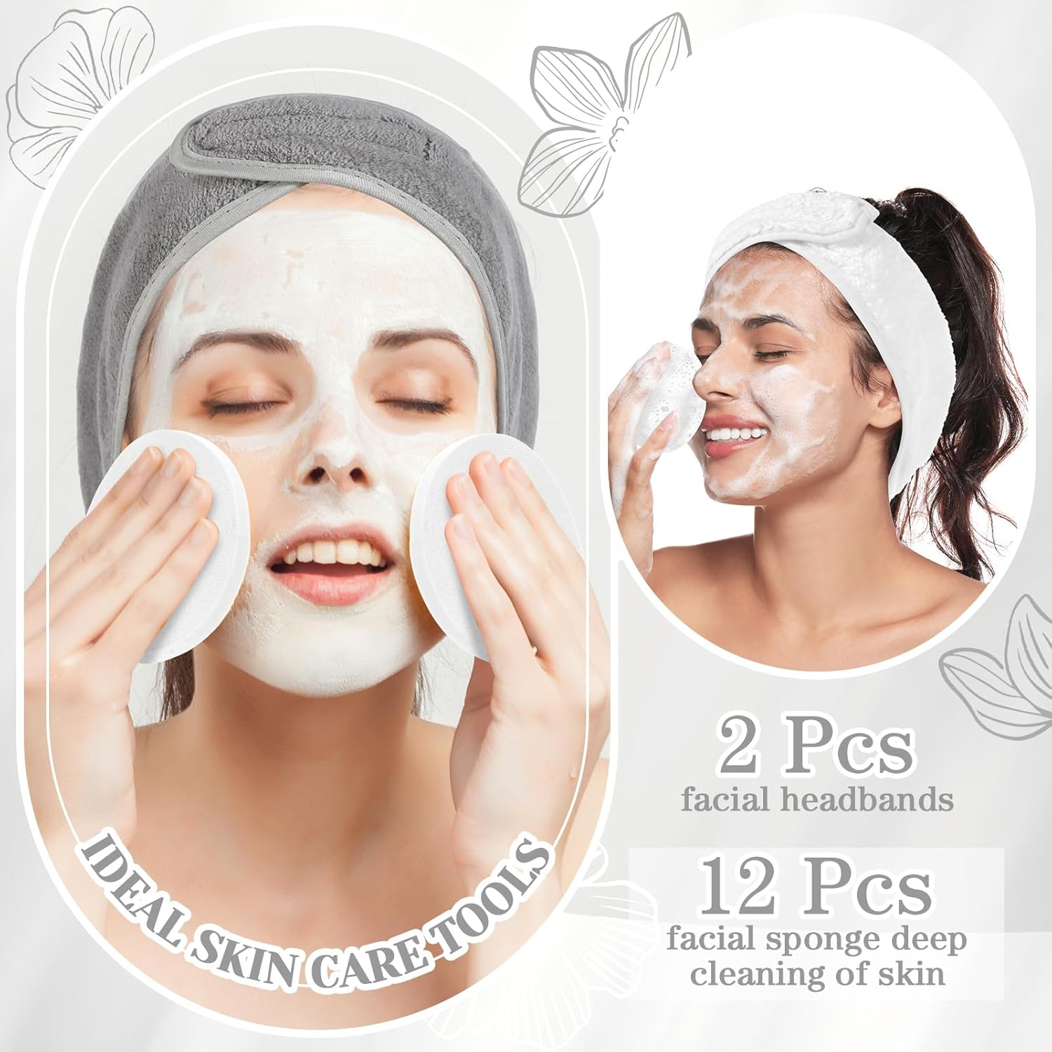 Lemonroad 25 Pcs Esthetician Facial Supplies Set, 3 Stainless Steel Mixing Bowls, 2 Serving Trays, 6 Brushes, 2 Hairbands, 12 Compressed Sponges for Women Facial Mask Spa Home Use (Silver) image number 5