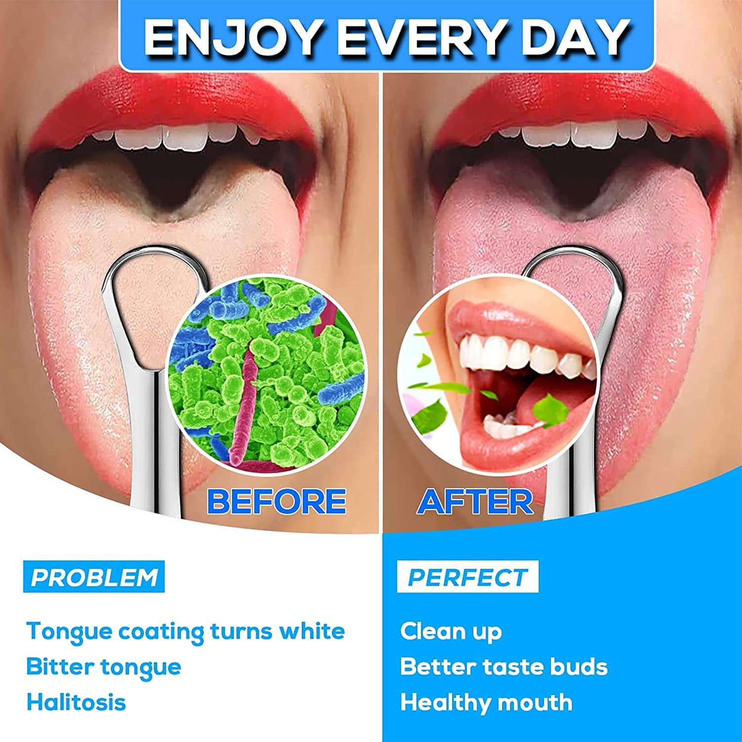 Tongue Scraper Cleaner,Medical Grade 100% Stainless Steel Tongue Scraper Set with 2 Travel Case for Healthy Oral Care for Adults Kids,Eliminate Bad Breath in Seconds,Easy to Use and Clean image number 2