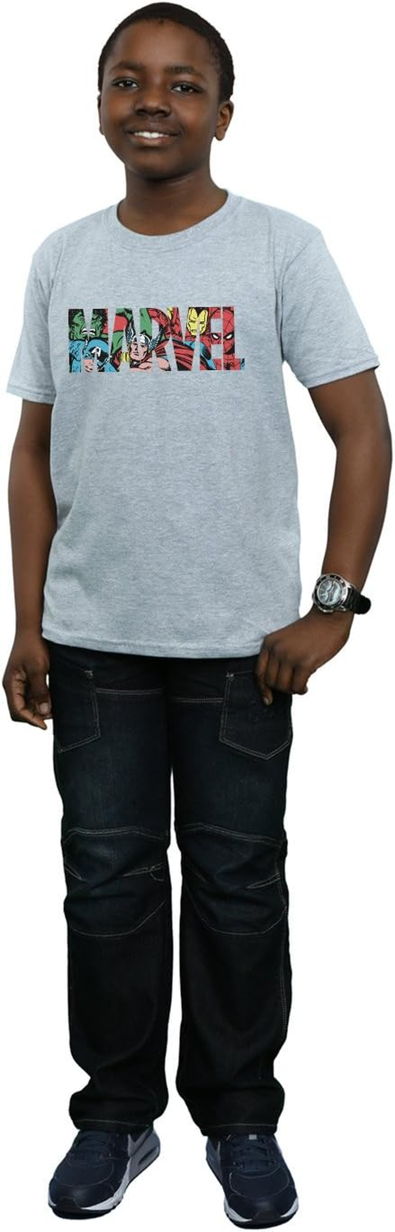 Marvel Comics Boys Logo Character Infill T-Shirt Sport Grey 7-8 Years