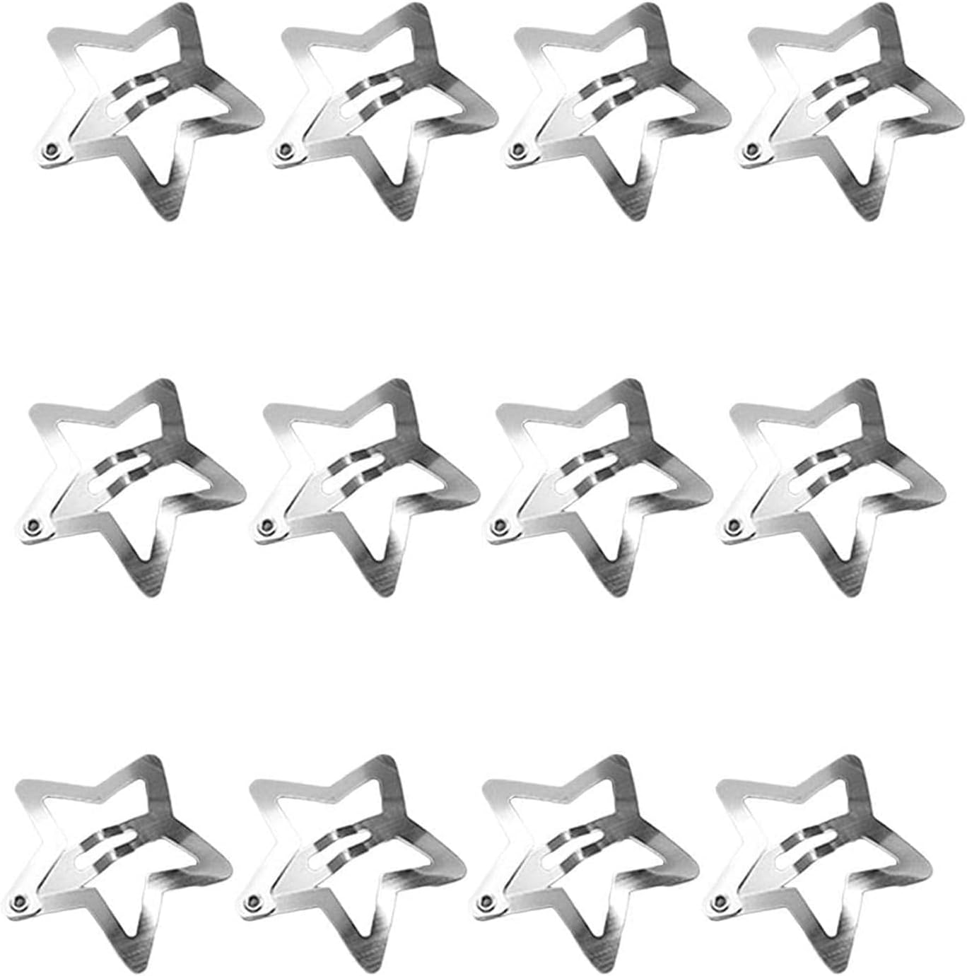 Pack of 12 Star Hair Clips, Silver Coloured Hollowed Stars Hair Pins, Cute Star Hair Clips with Snap Closure for Girls and Women image number 3