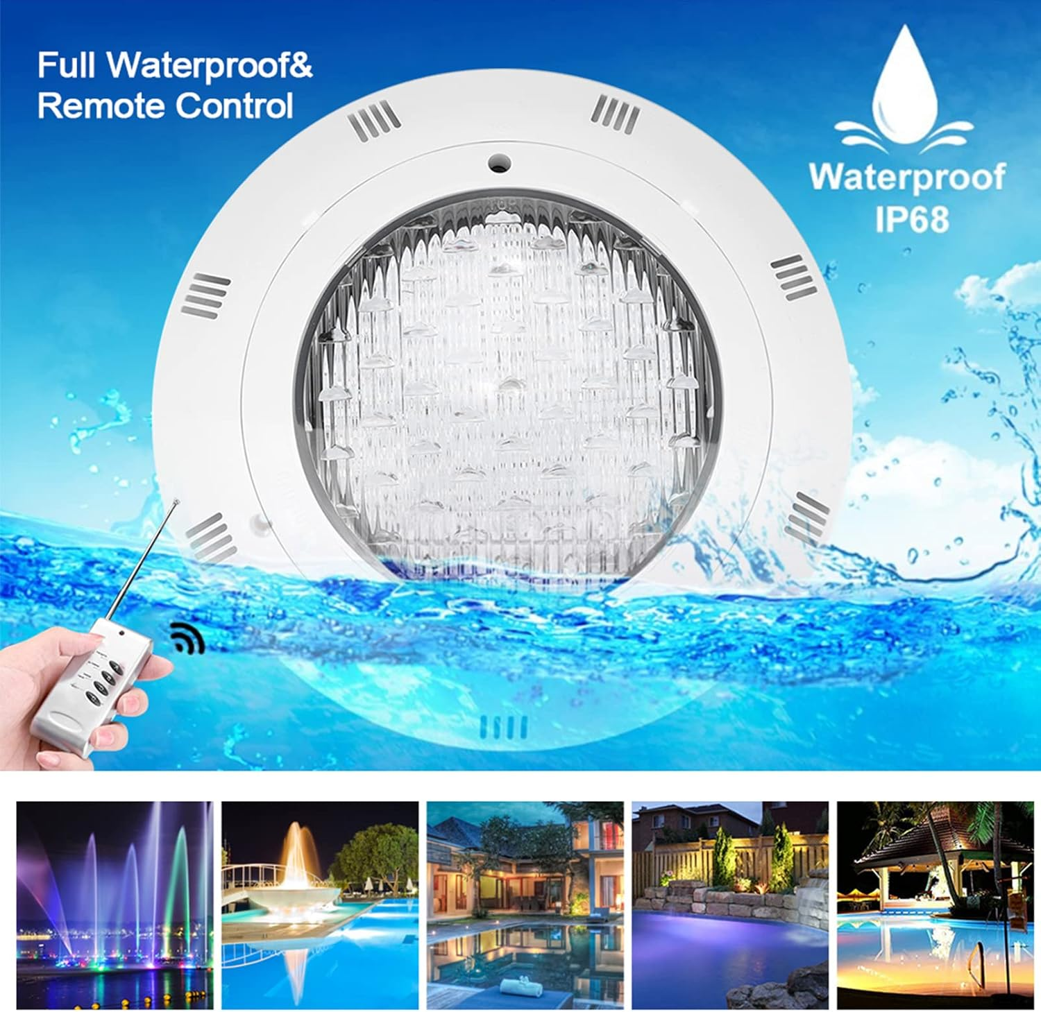 Bewinner Multi-Color LED RGB Swimming Pool Light, 35W 360 SMD IP68 Waterproof Bead LED Light Adjustable, Underwater Lighting Decoration Landscape Lighting with Remote Control