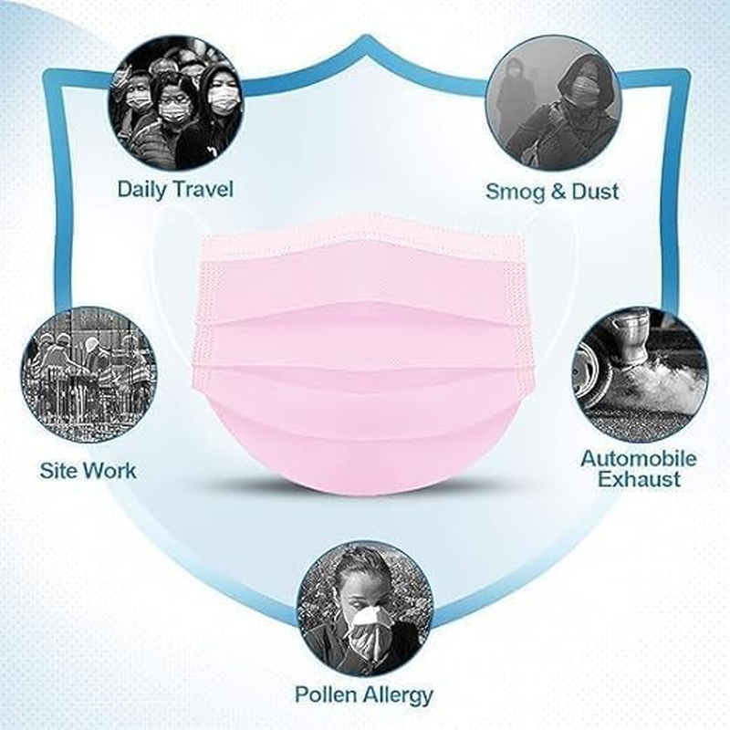 Disposable Face Masks, 3-Ply, Pink Colour, 50-Pack, Individually Sealed image number 5