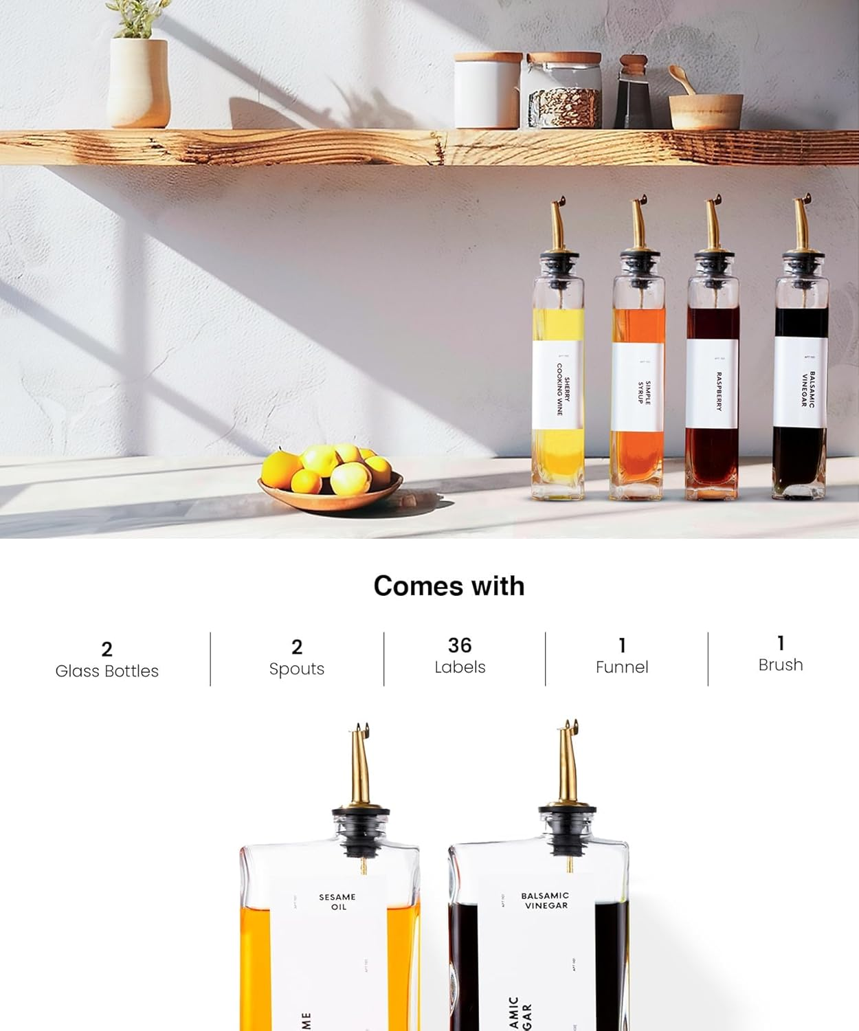 Olive Oil Dispenser for Kitchen, 350Ml Cooking Oil Dispenser, 2 PCS Rectangular Oil and Vinegar Dispenser Set, Large Capacity Glass Oil Container, Soy Sauce Dispenser for Cooking image number 5