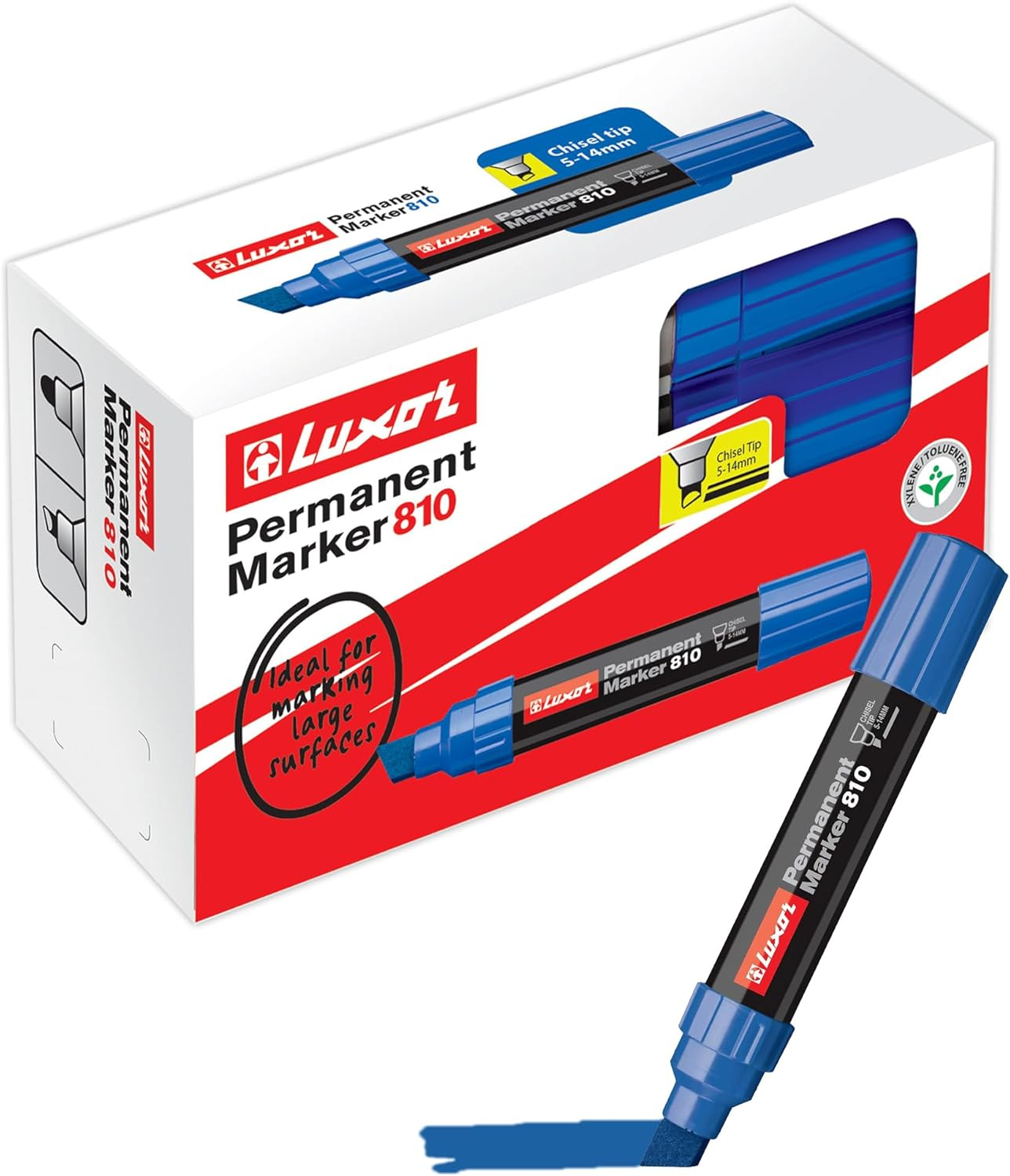 Luxor Jumbo Permanent Marker, Black Ink, 1 X 6 Pack (6 Markers) | Chisel Tip | Eco-Friendly, Xylene & Toluene Free | Thick Marker for School, Home & Office image number 4