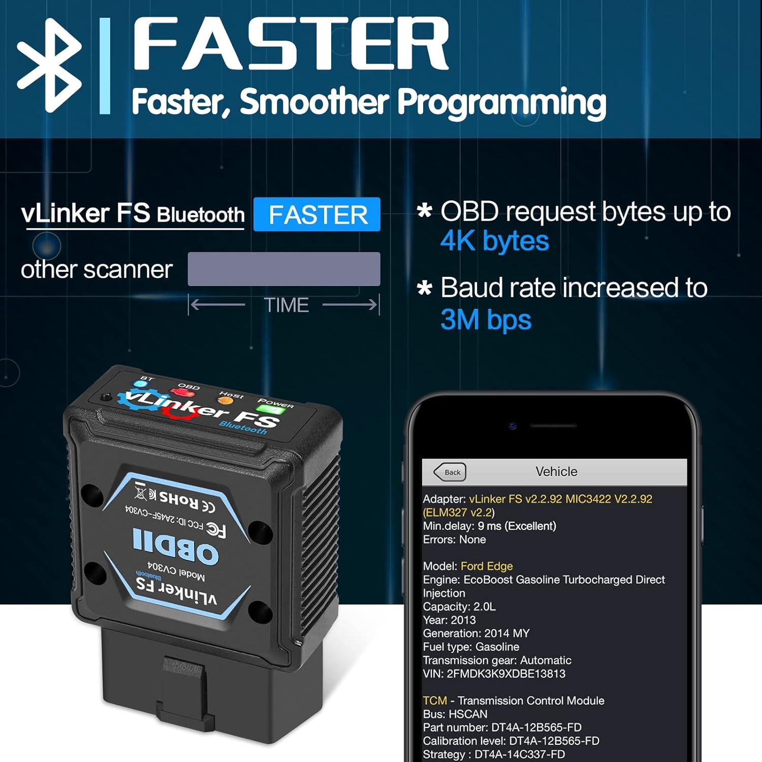 Vgate Vlinker FS Bluetooth OBD2 Diagnostic Scan Tool, OBDII Car Code Reader for Ios, Android & Windows image number 3