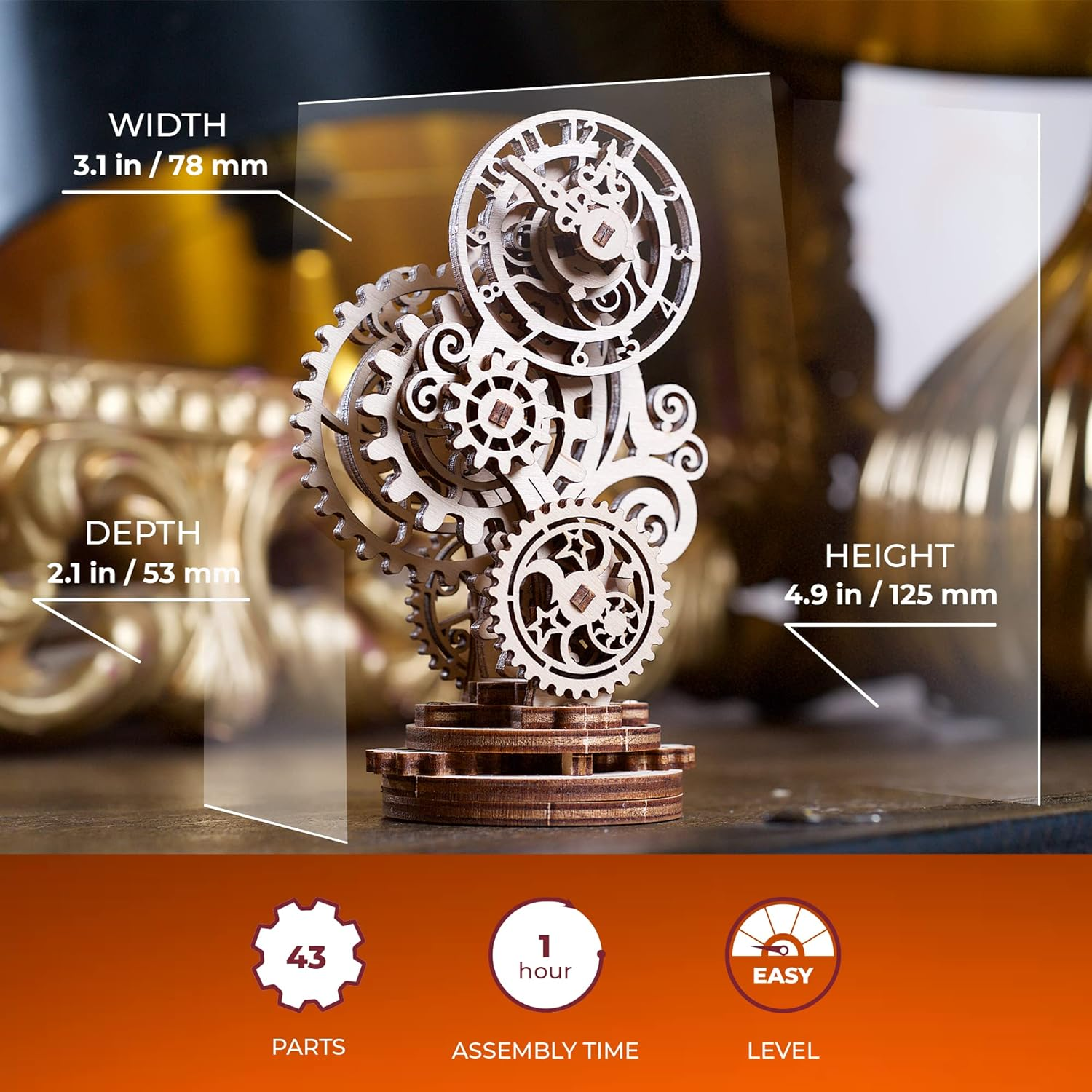 Steampunk Clock Ugears 3D Mechanical Model, Self-Assembling DIY Craft Set, Wooden Box School Project image number 2
