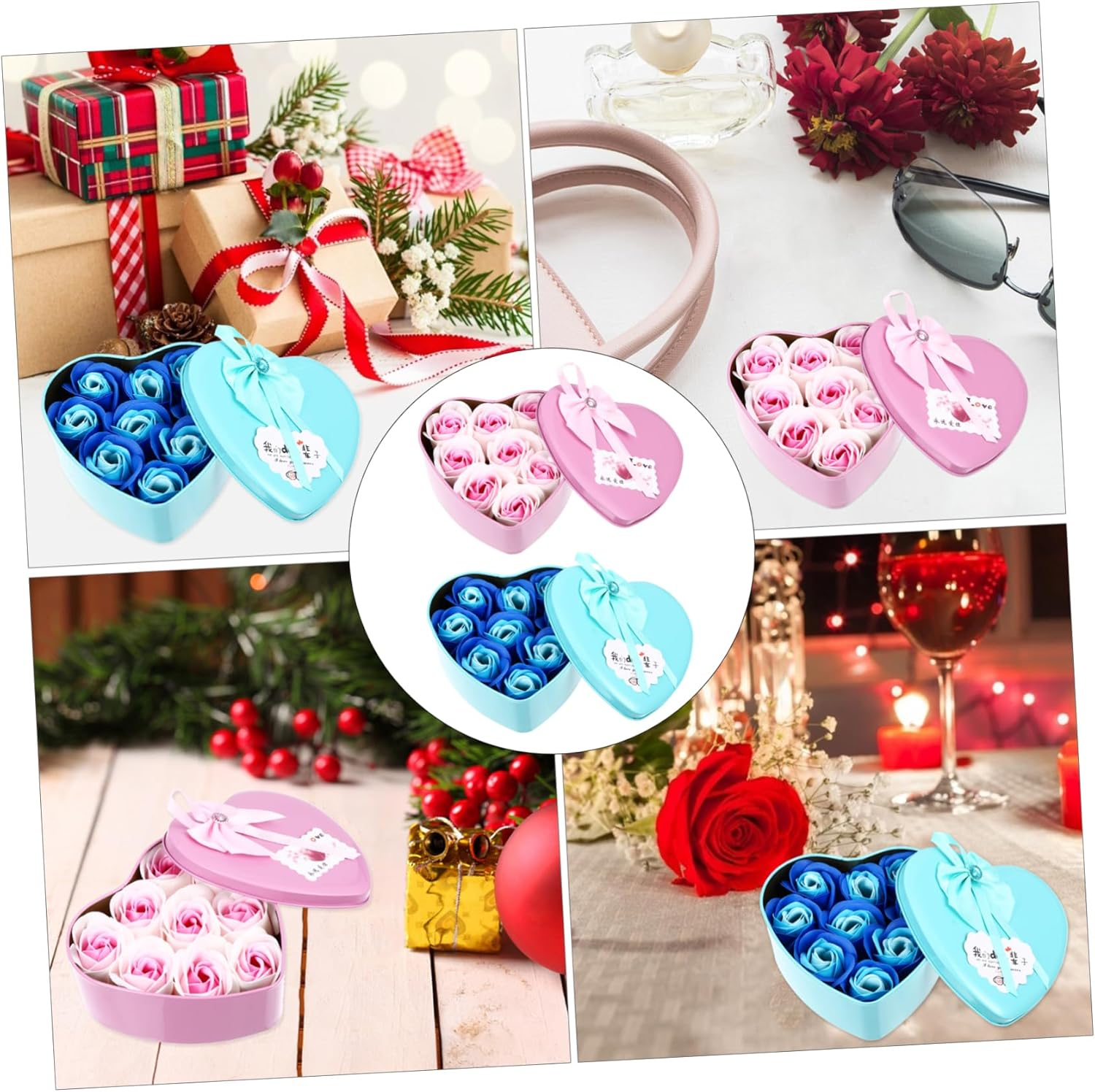 MERRYHAPY 2Pcs Heart-Shaped Soap Flower Box Floral Scented Soap for Special Occasions image number 1